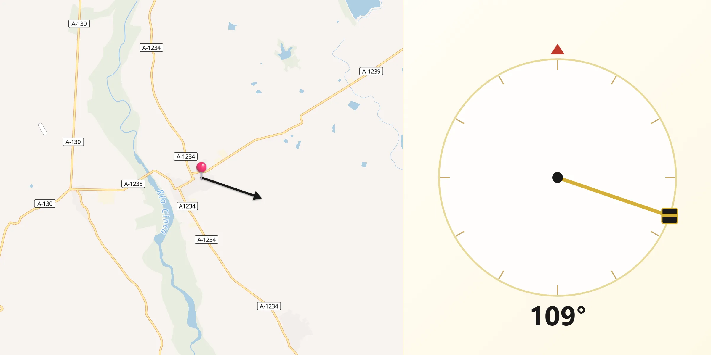 Dirección de la Qibla desde Albalate de Cinca