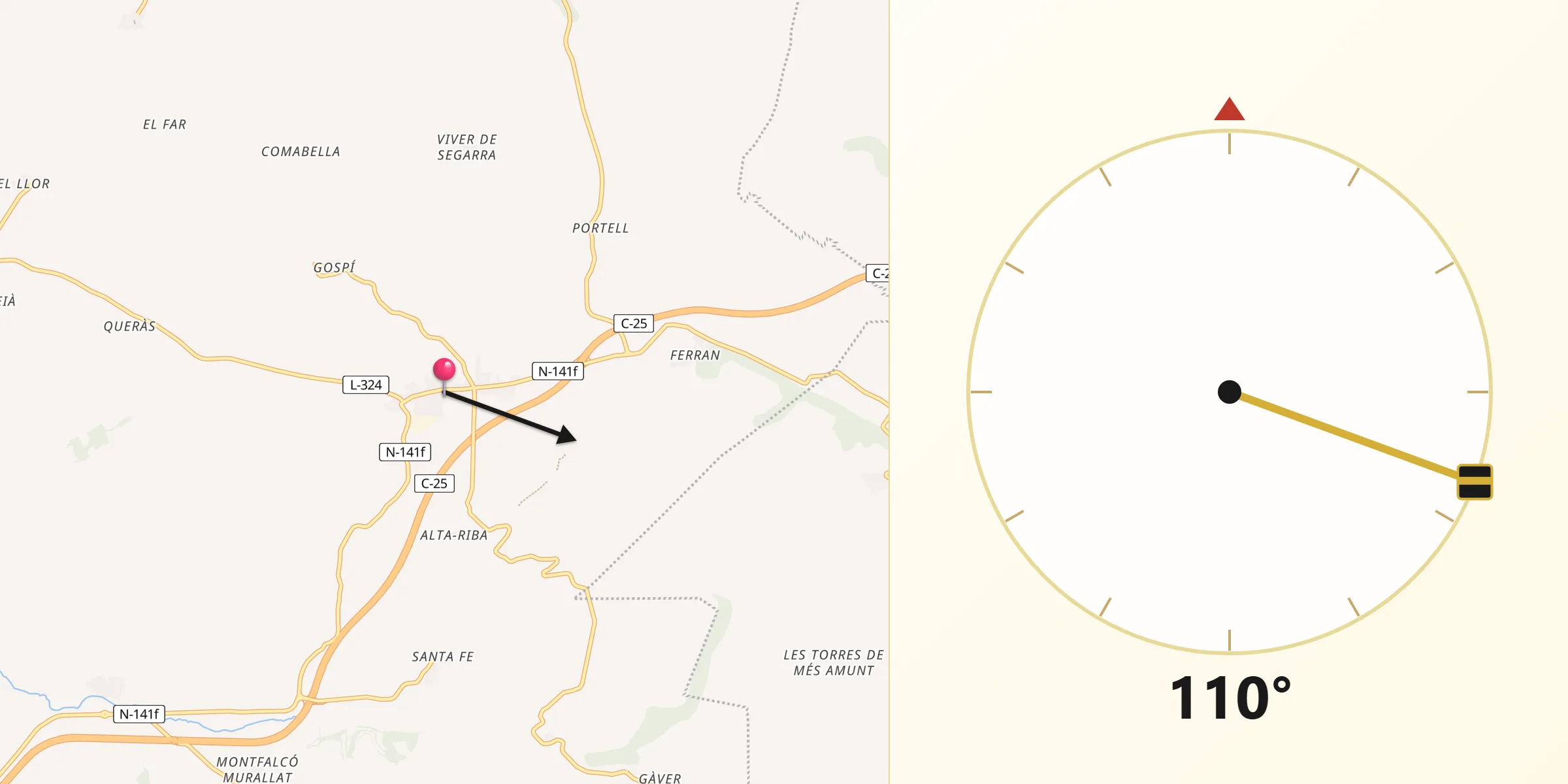Dirección de la Qibla desde Sant Ramon