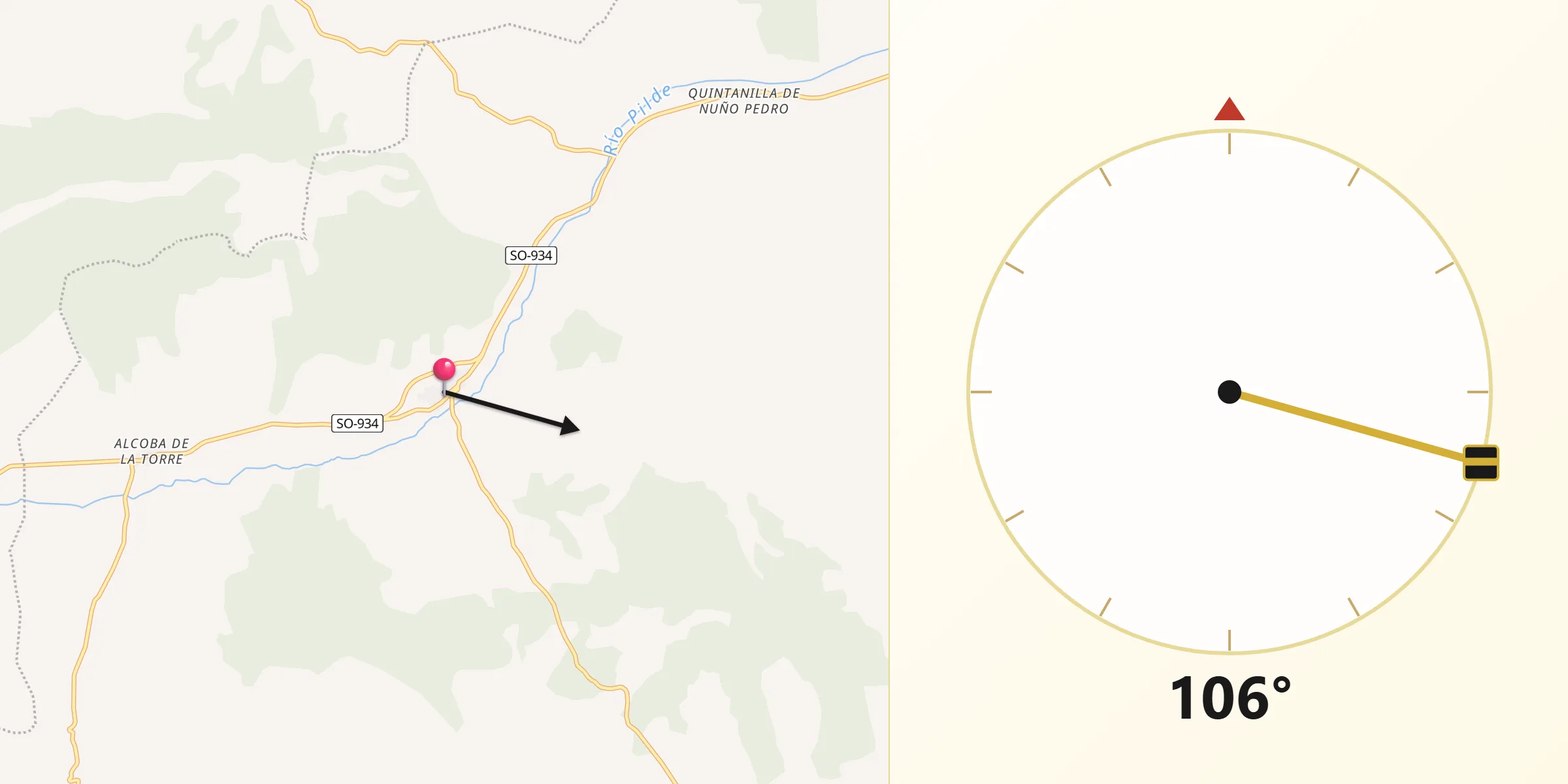 Dirección de la Qibla desde Alcubilla de Avellaneda