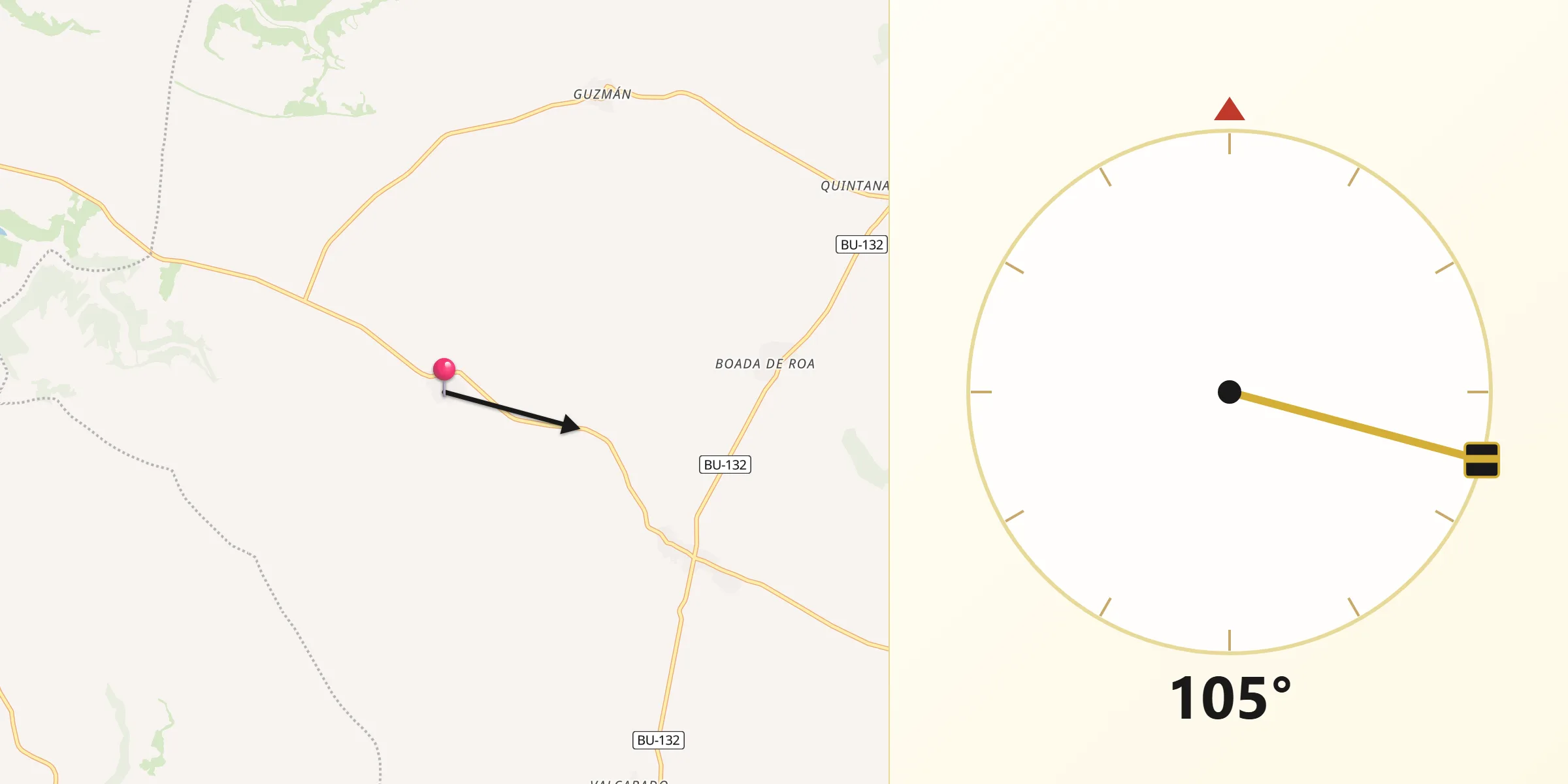 Dirección de la Qibla desde Villaescusa de Roa