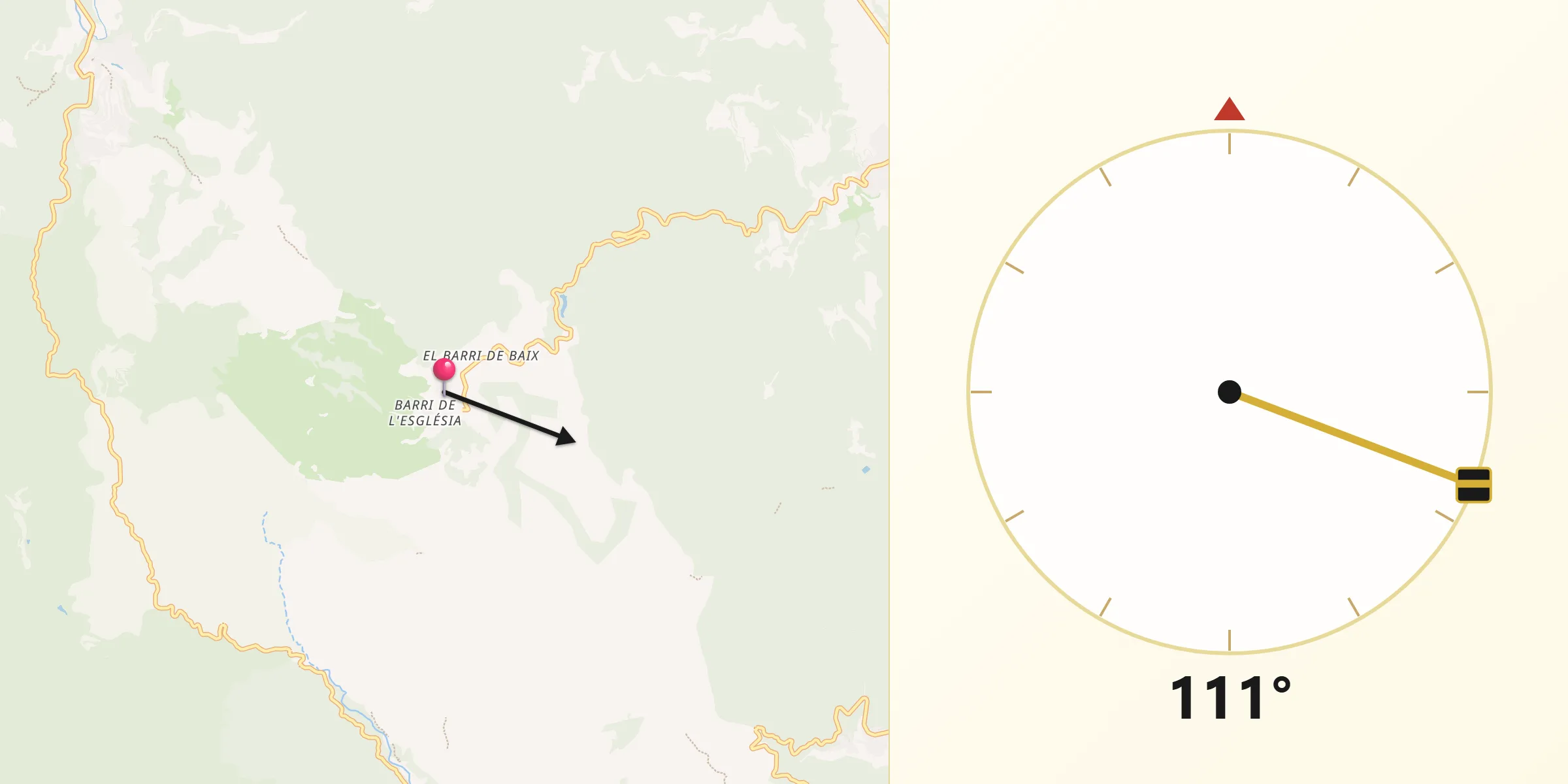 Dirección de la Qibla desde Granera