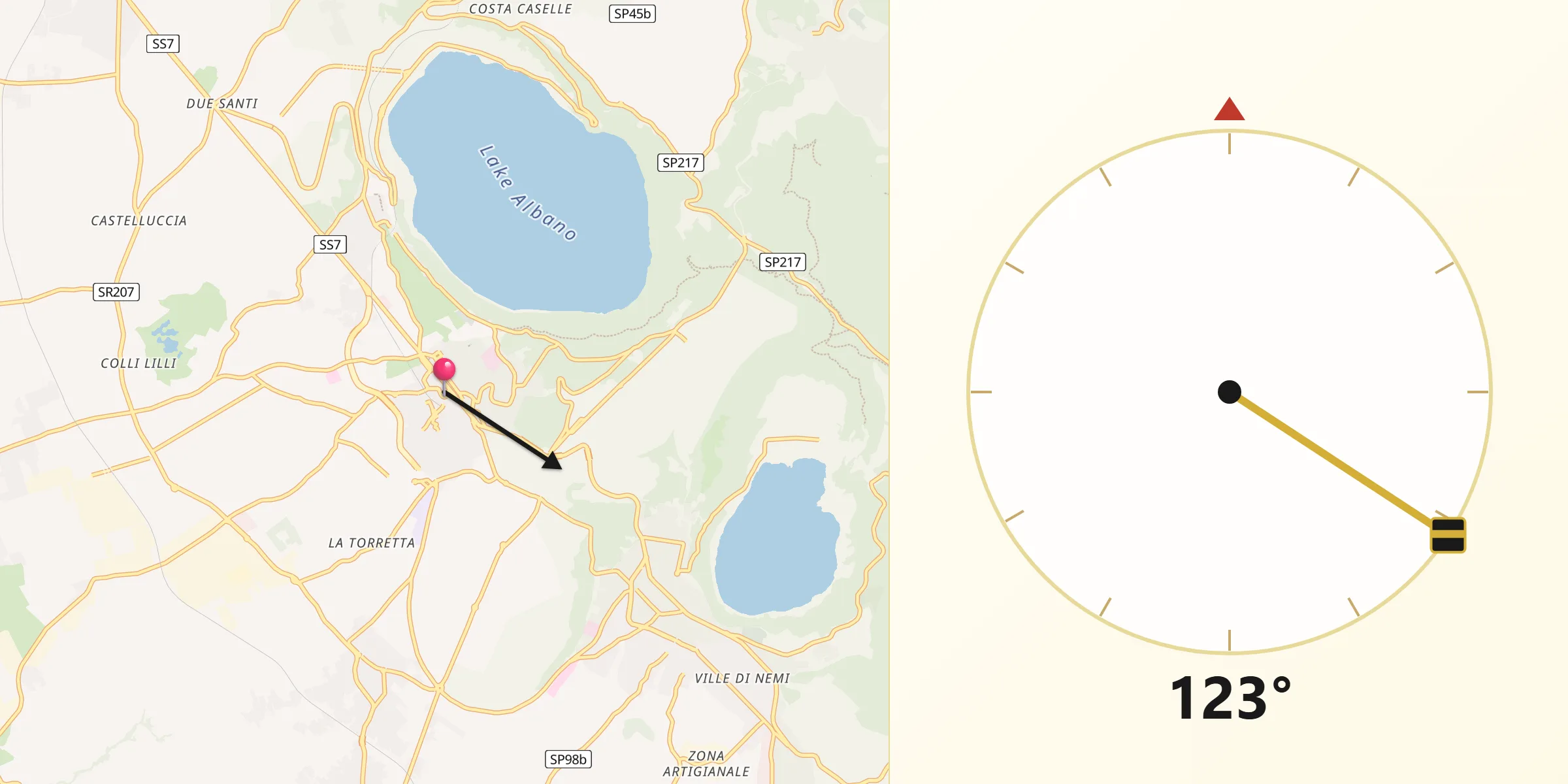 Direzione della Qibla da Albano Laziale