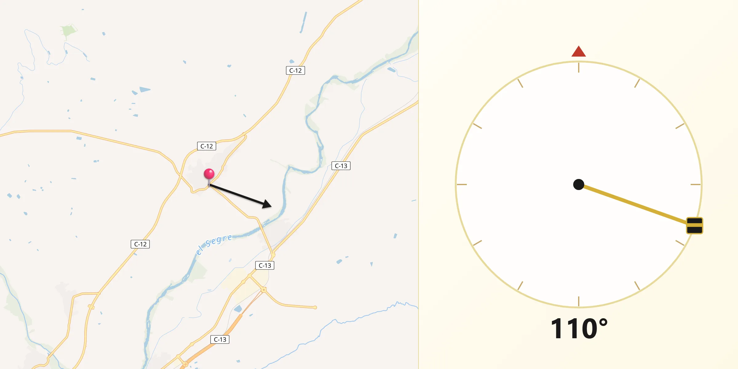 Dirección de la Qibla desde Menàrguens