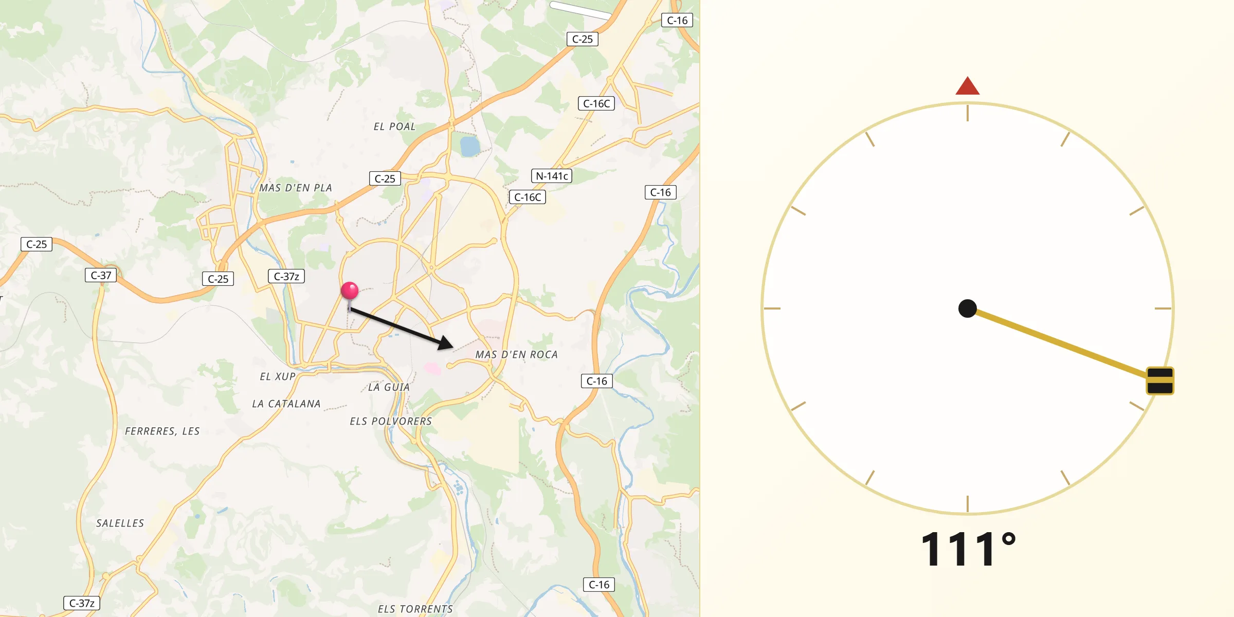 Dirección de la Qibla desde Manresa
