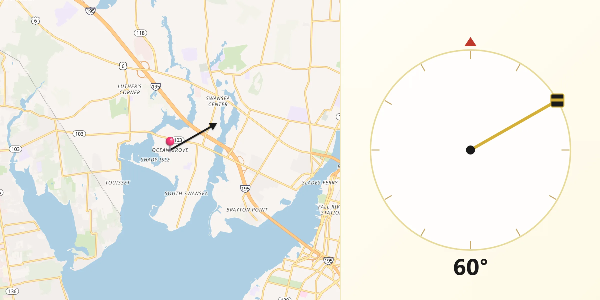 Qibla Direction from Ocean Grove