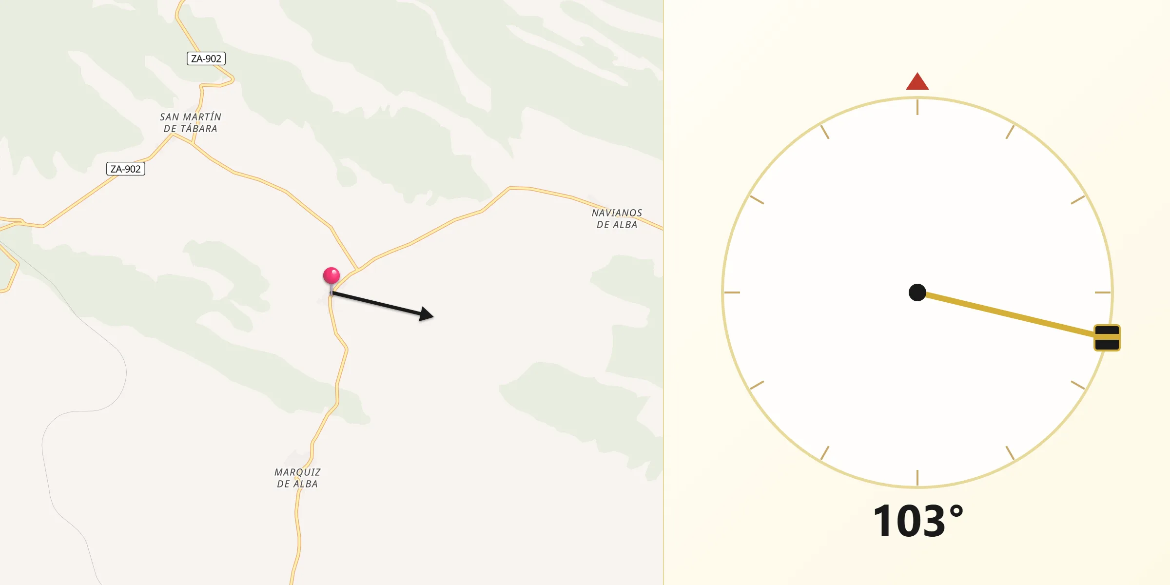 Dirección de la Qibla desde Olmillos de Castro