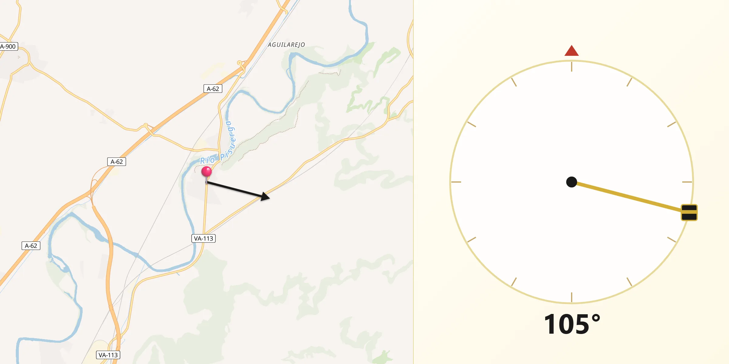 Dirección de la Qibla desde Cabezón de Pisuerga