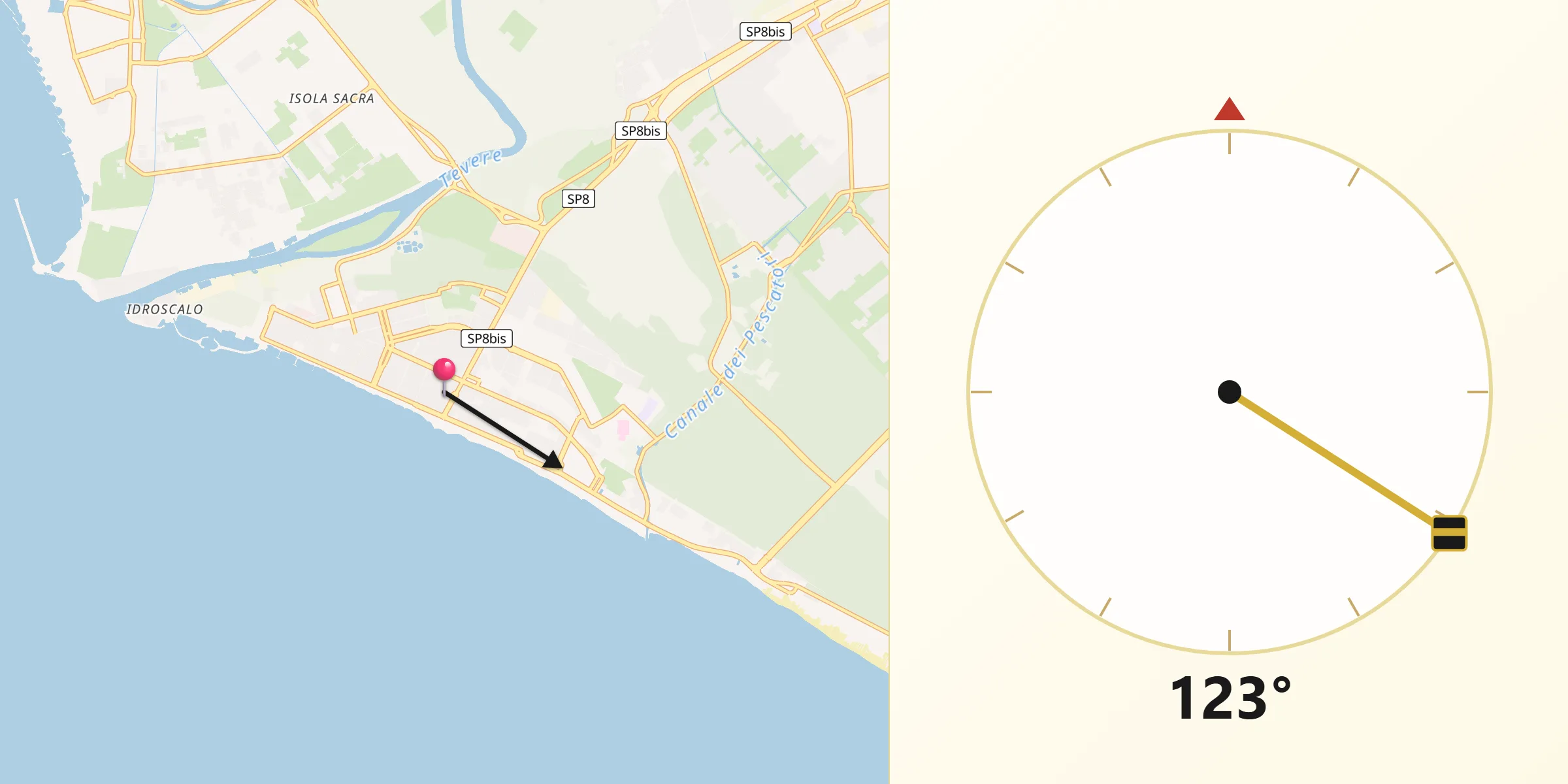 Direzione della Qibla da Lido di Ostia