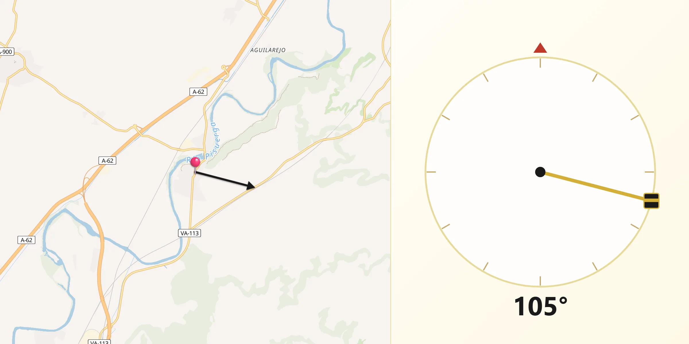 Dirección de la Qibla desde Cabezón