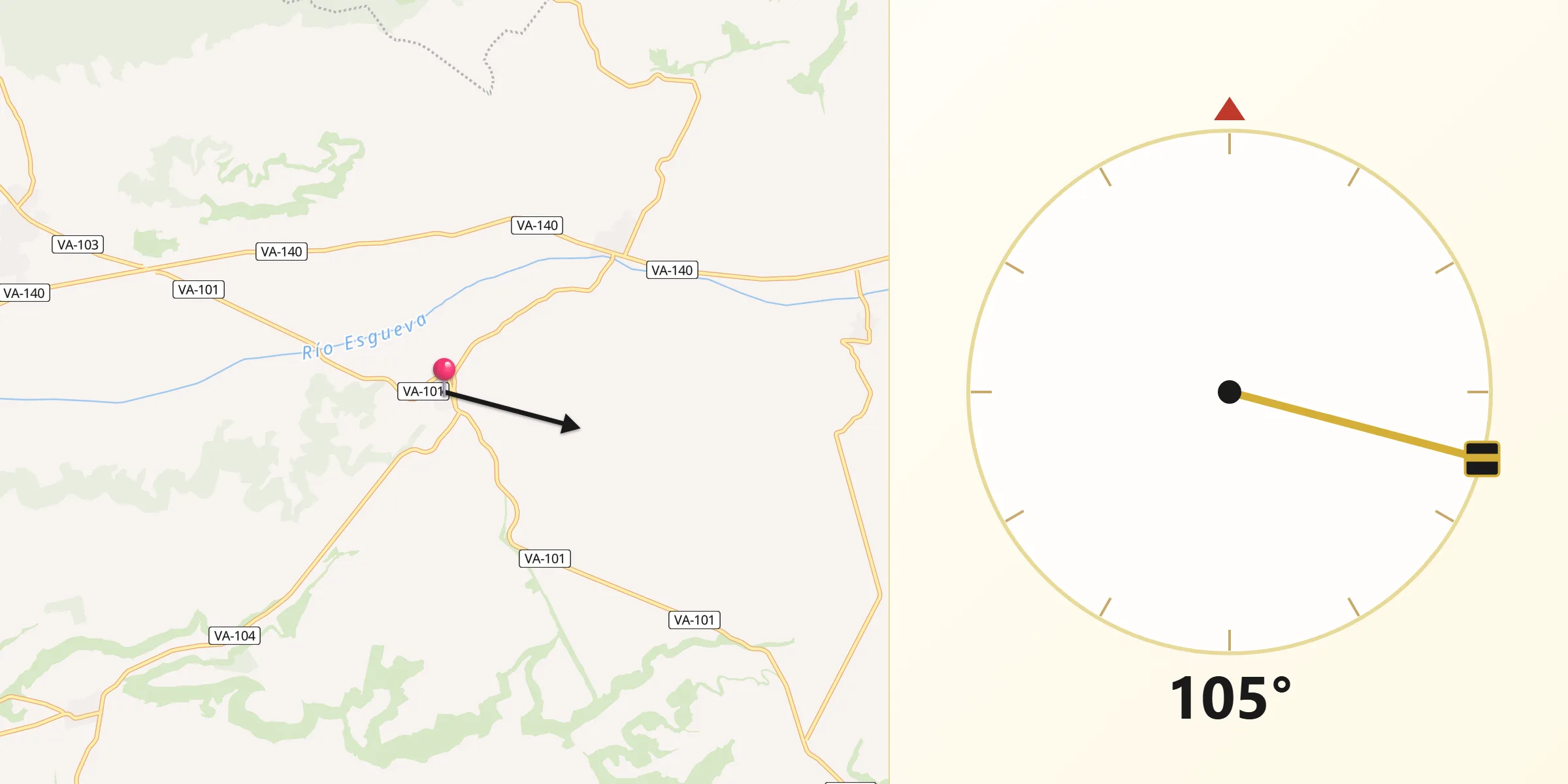 Dirección de la Qibla desde Villafuerte