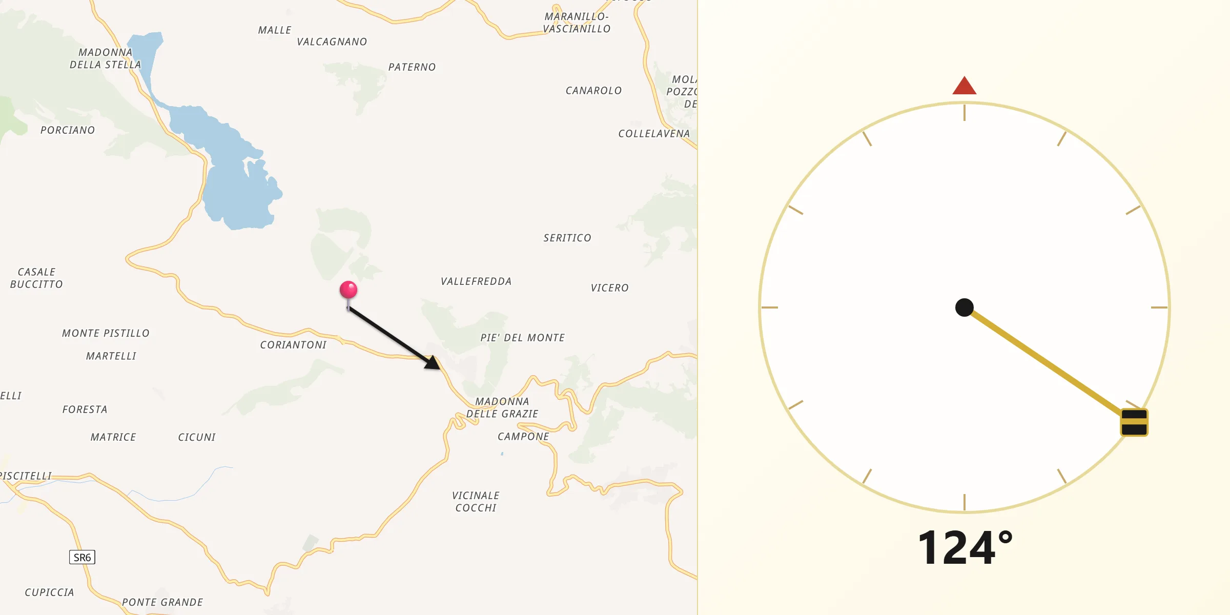 Direzione della Qibla da Fumone