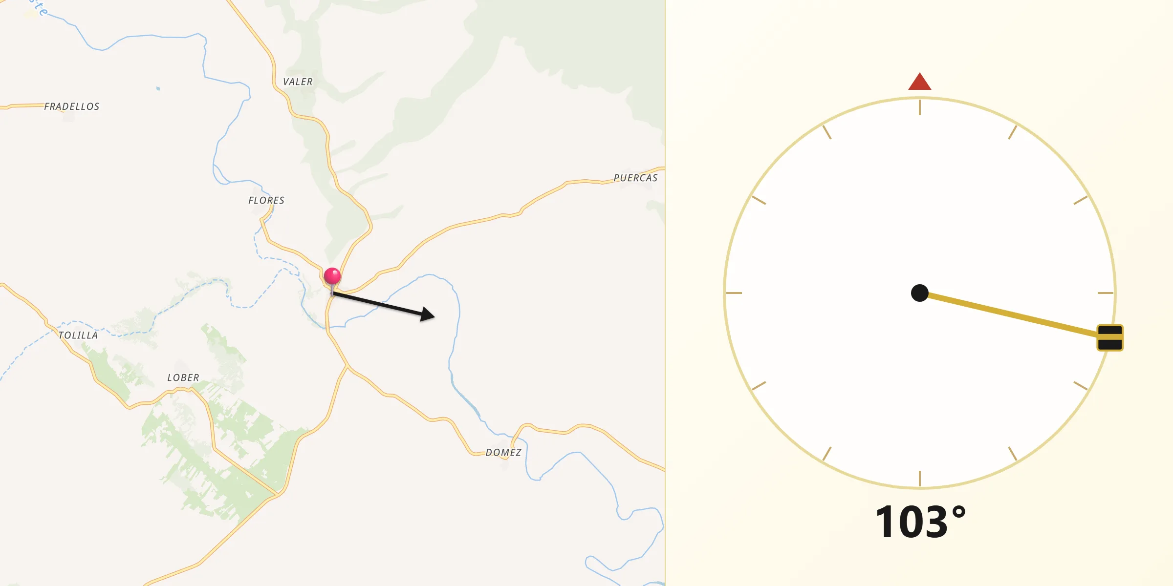 Dirección de la Qibla desde Gallegos del Río