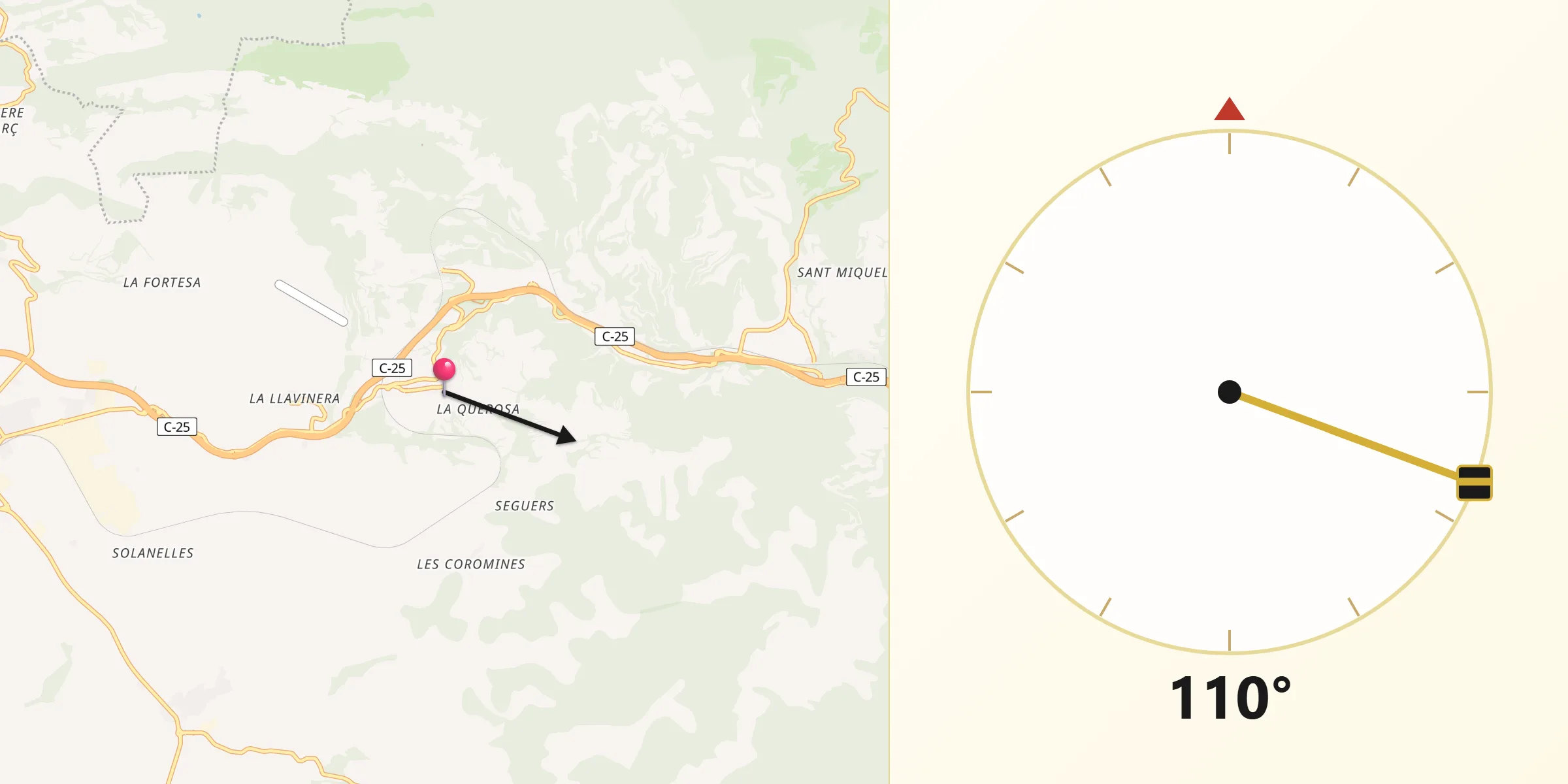 Dirección de la Qibla desde Sant Pere Sallavinera