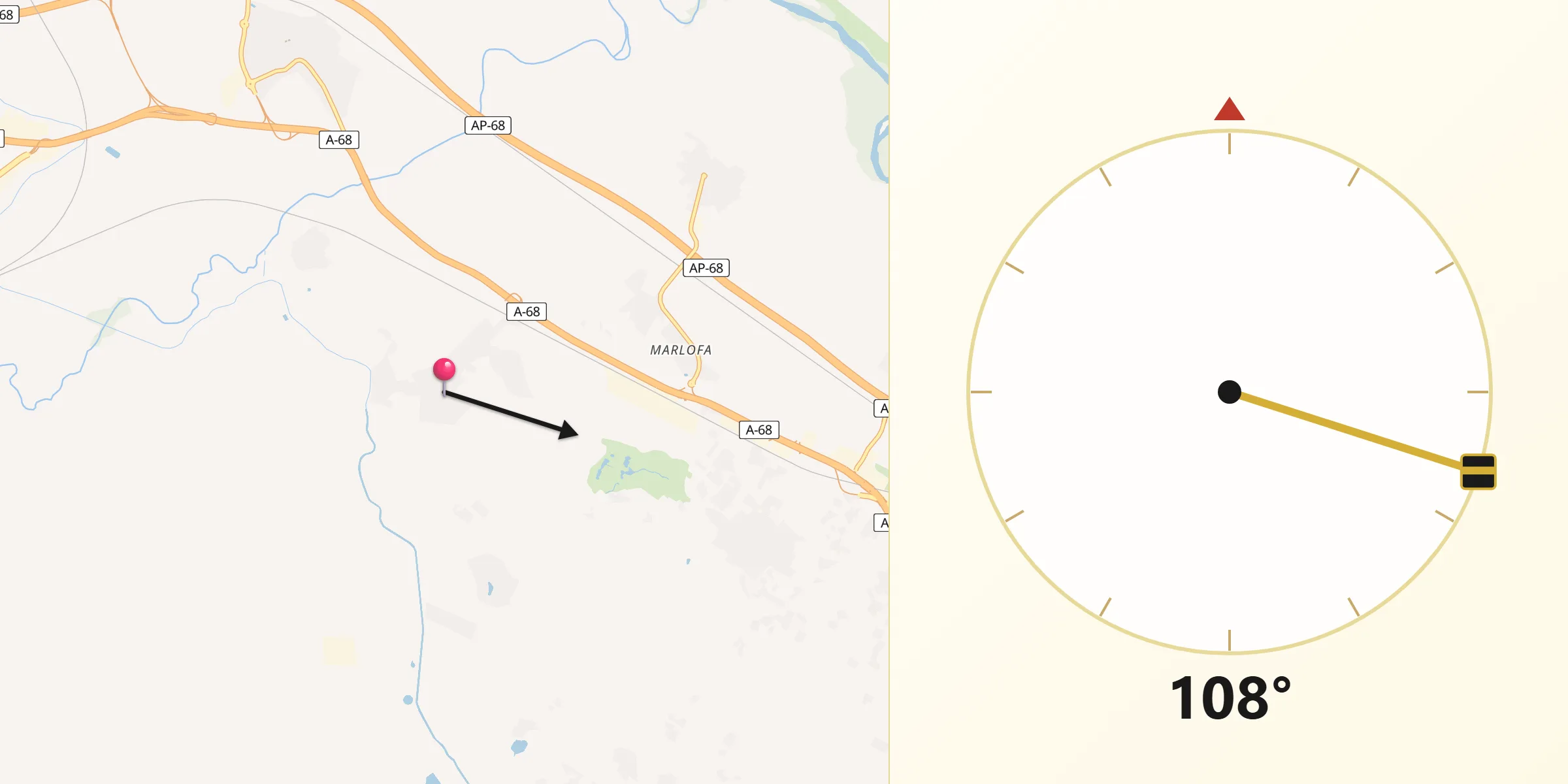 Dirección de la Qibla desde Pinseque