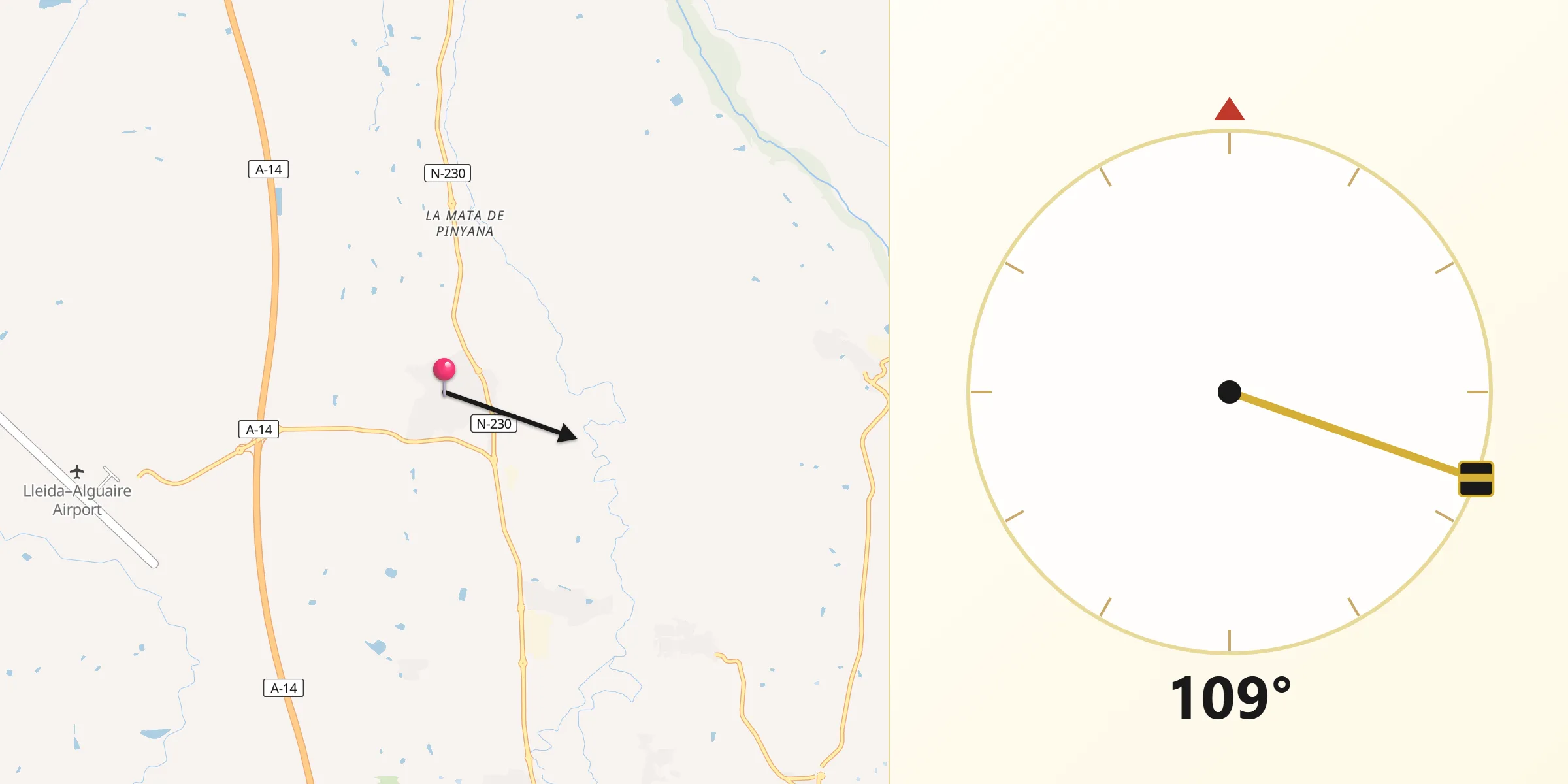 Dirección de la Qibla desde Alguaire