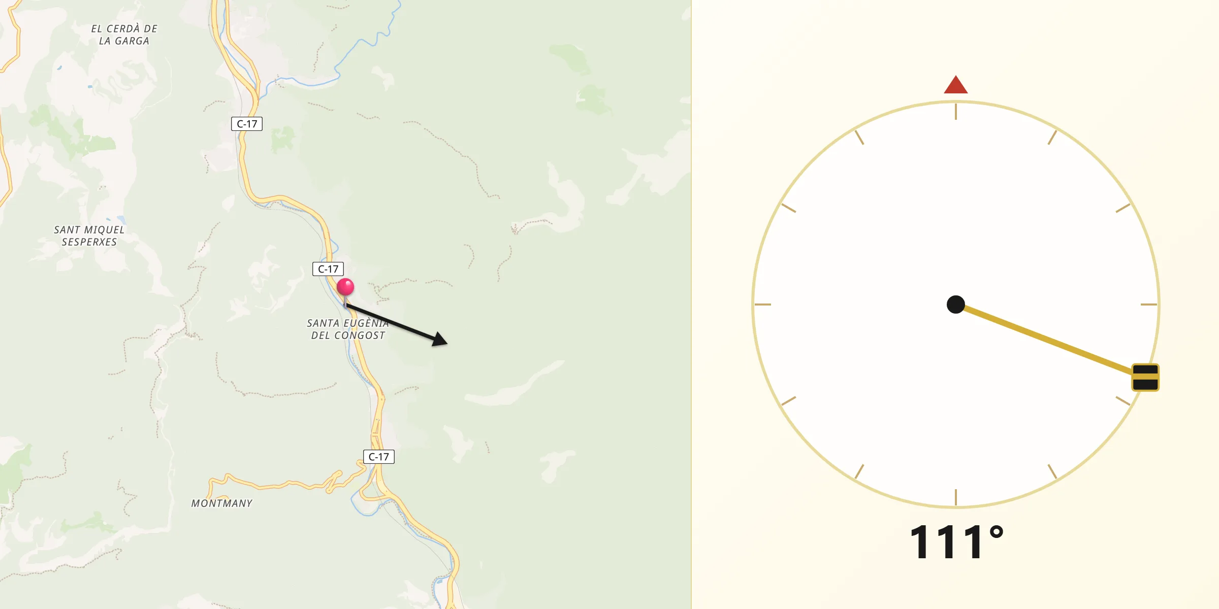 Dirección de la Qibla desde Tagamanent