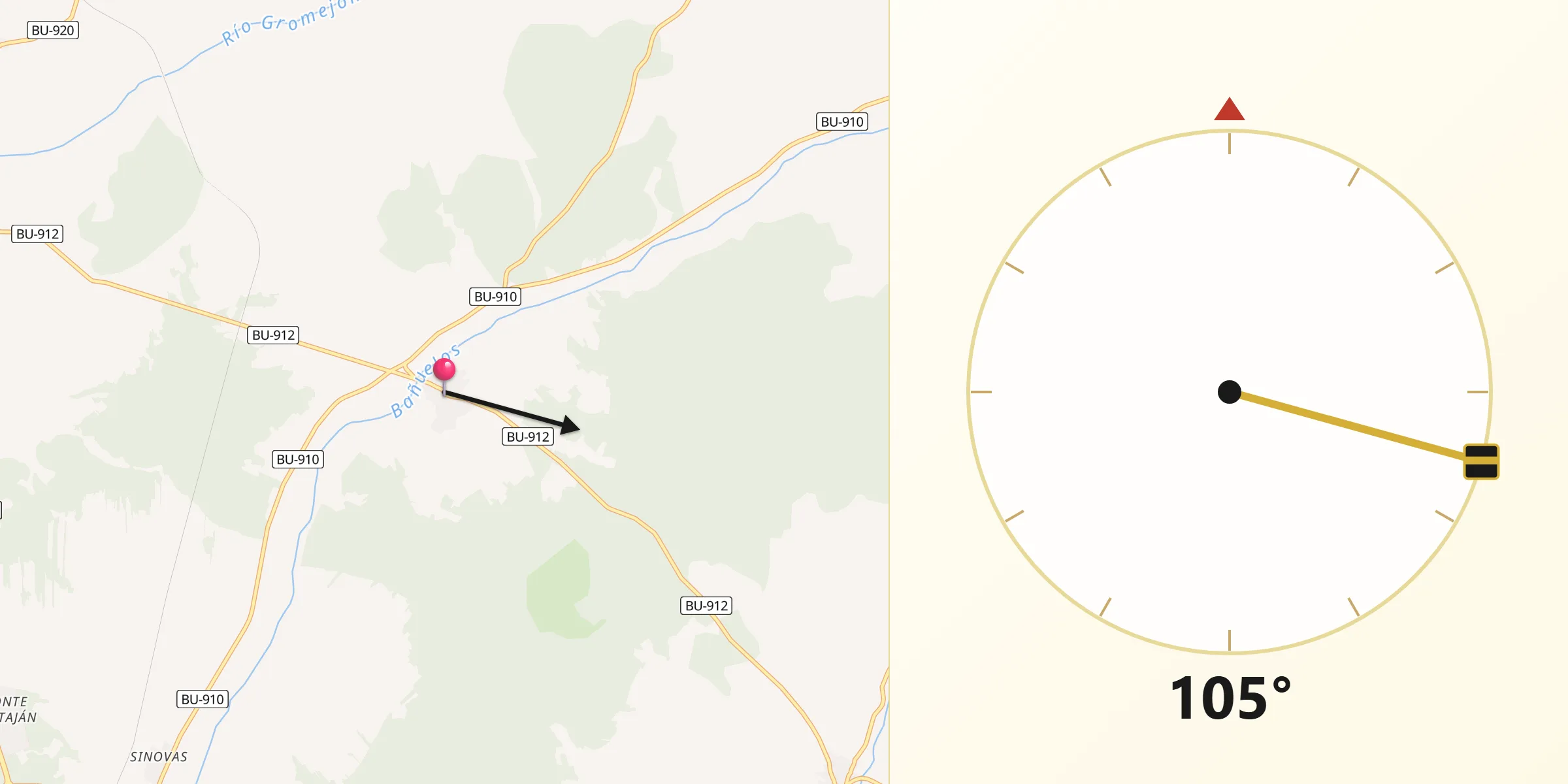 Dirección de la Qibla desde Villanueva de Gumiel