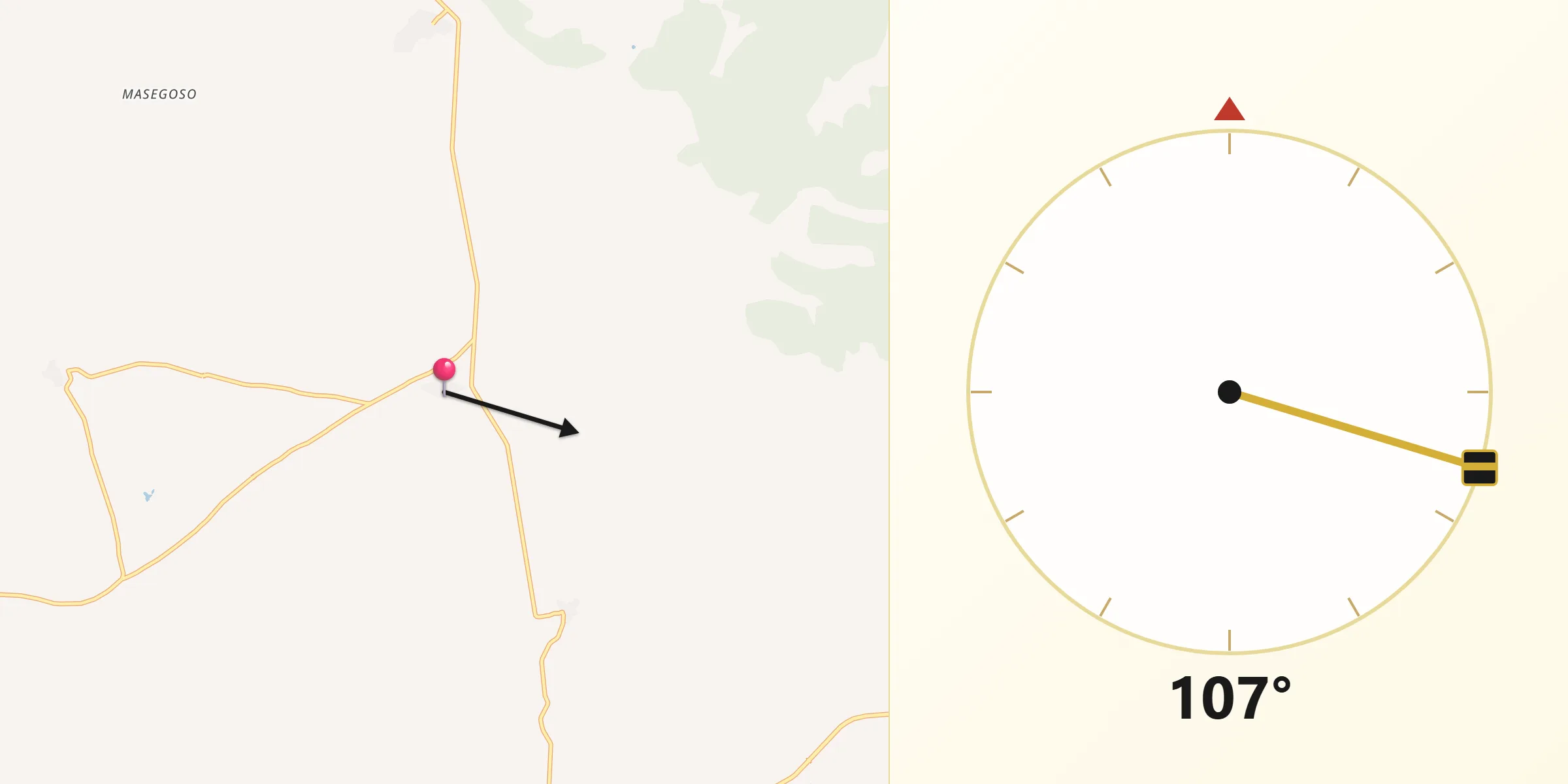 Dirección de la Qibla desde Hinojosa del Campo