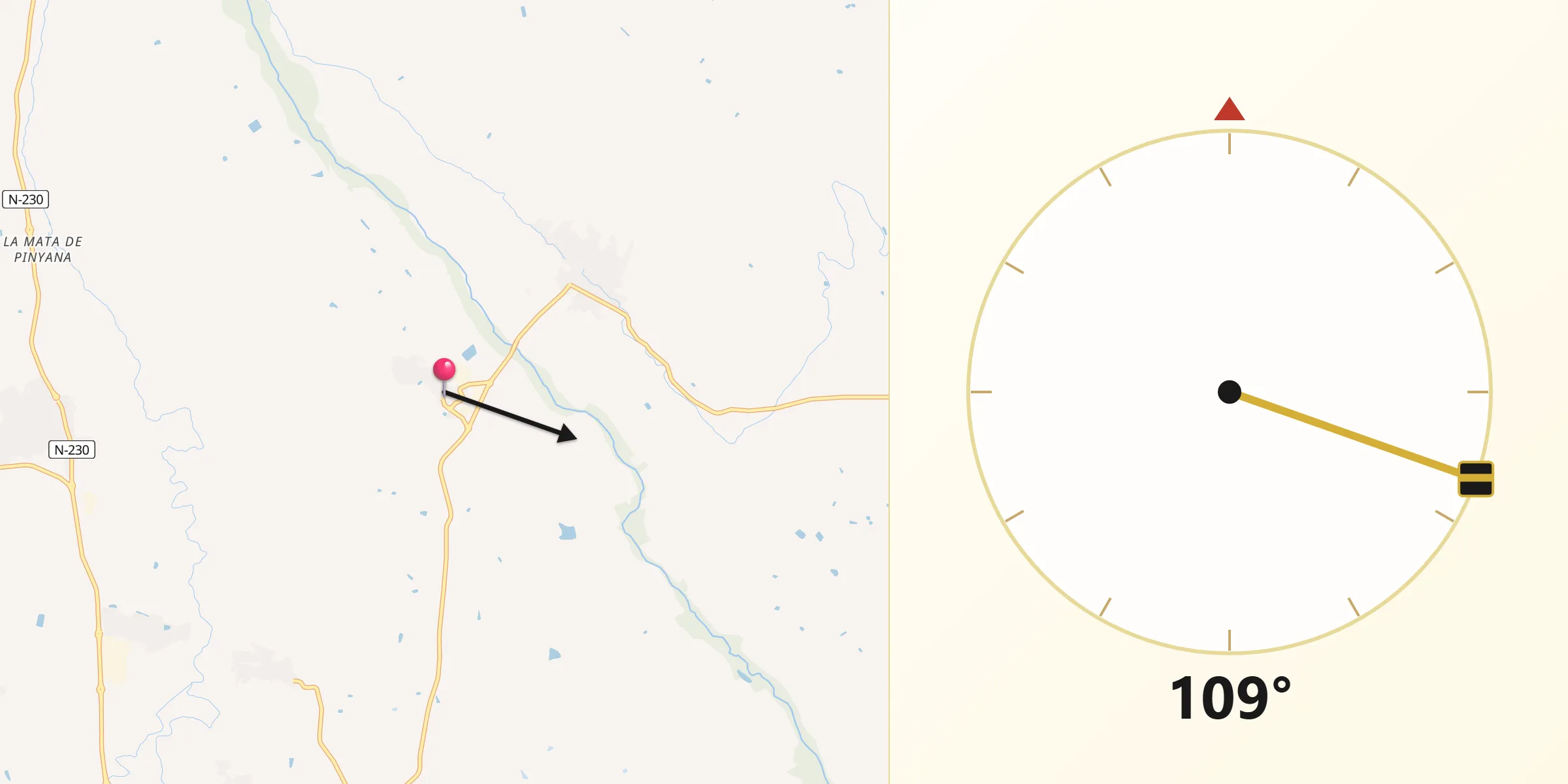 Dirección de la Qibla desde La Portella