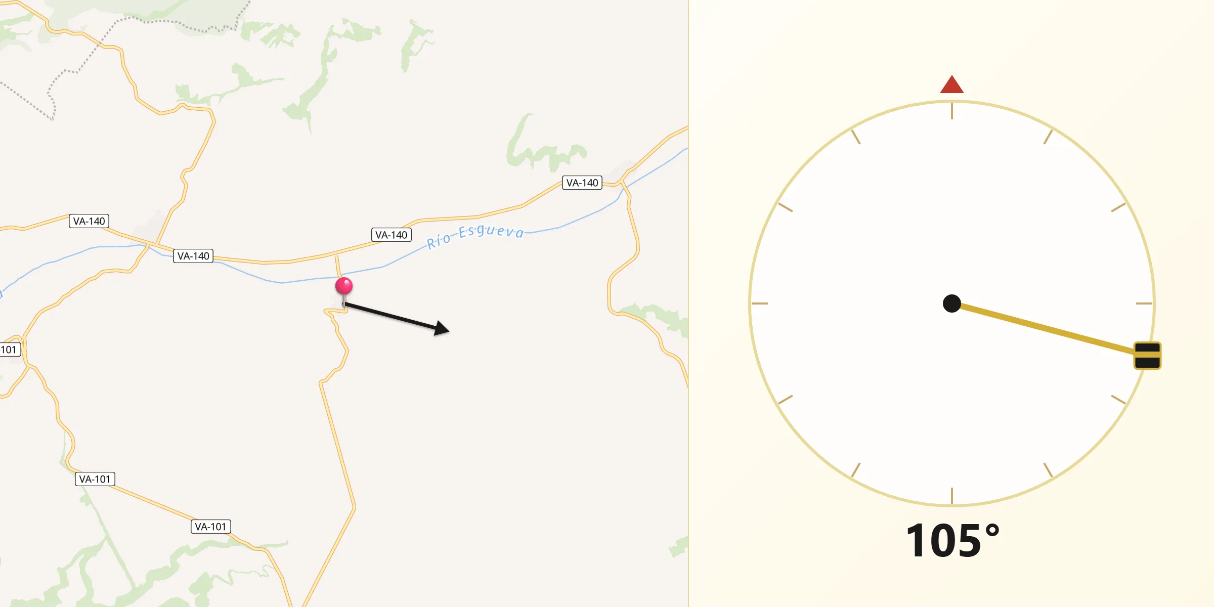 Dirección de la Qibla desde Villaco