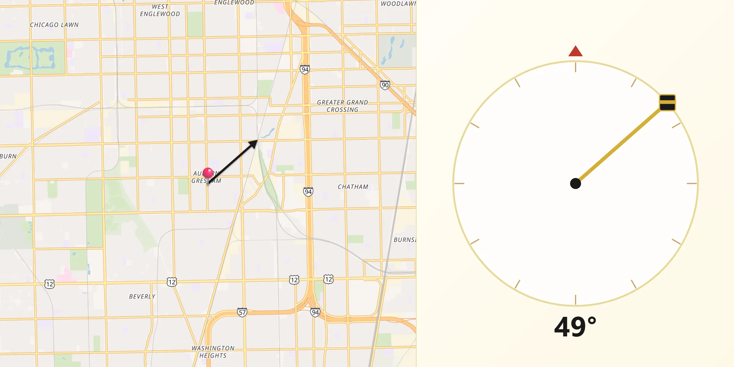Qibla Direction from Auburn Gresham