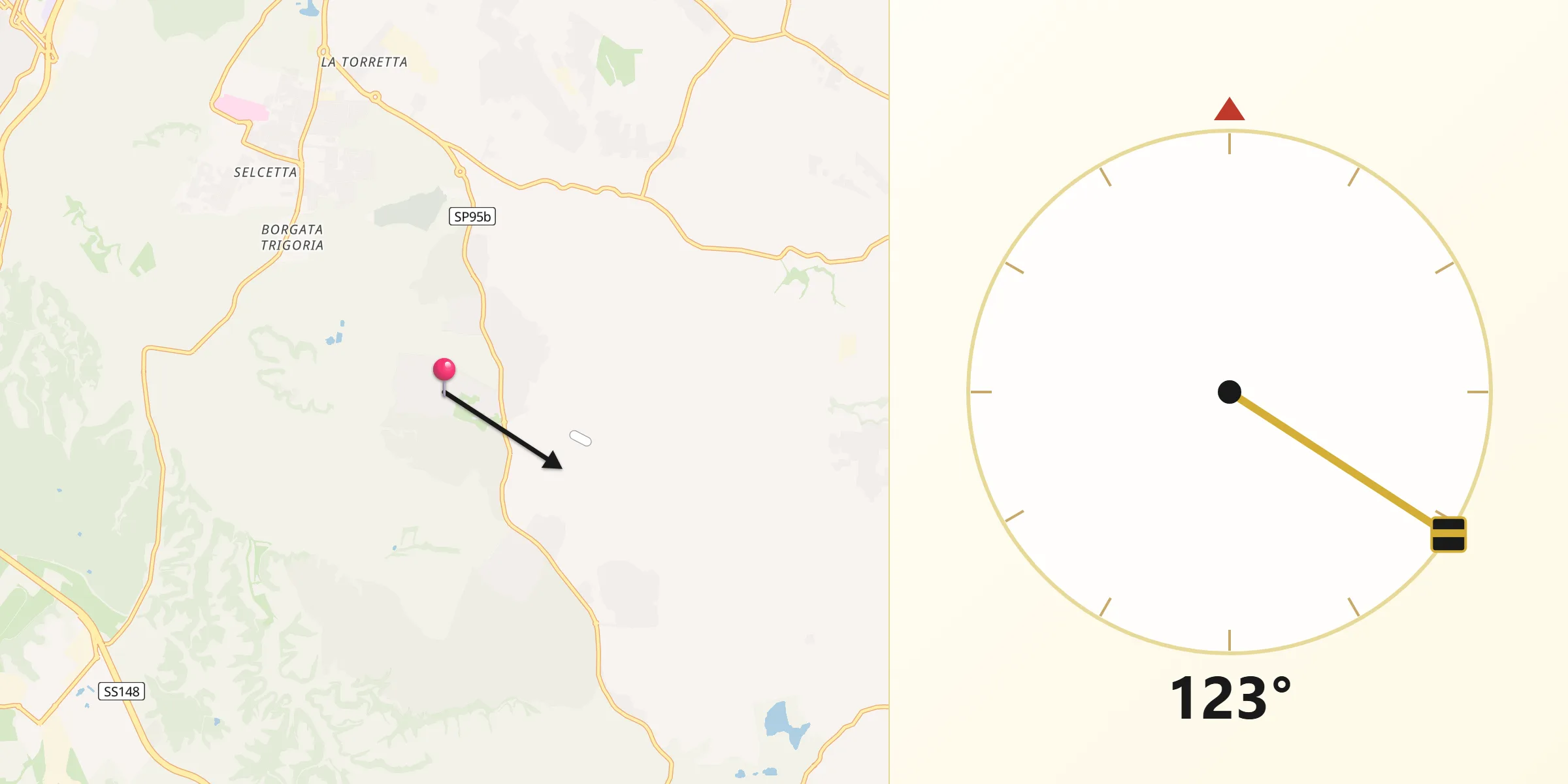 Direzione della Qibla da Colle del Pino