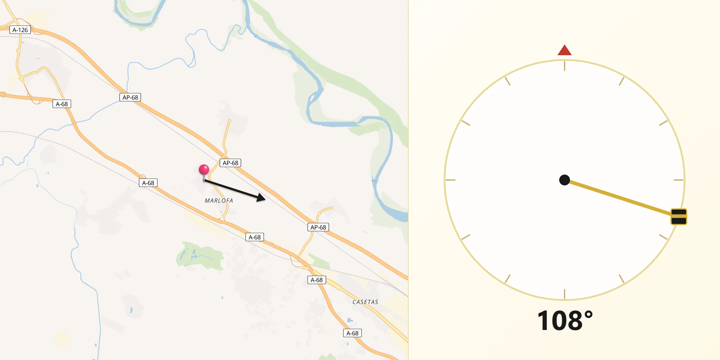 Dirección de la Qibla desde La Joyosa