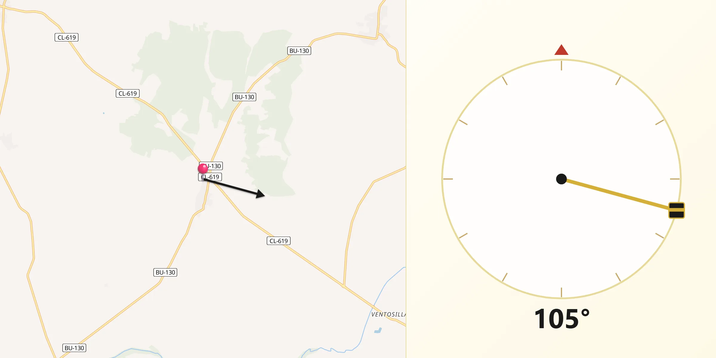 Dirección de la Qibla desde La Horra