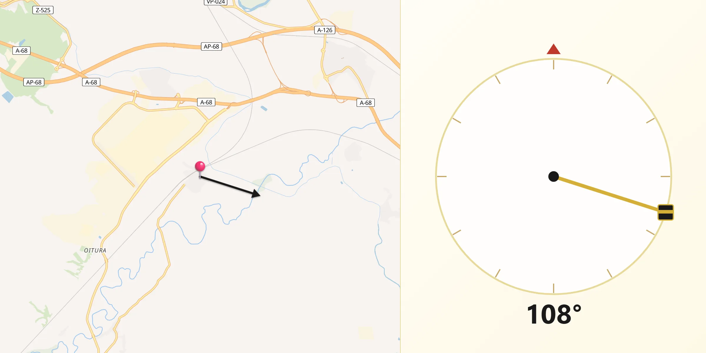 Dirección de la Qibla desde Grisén