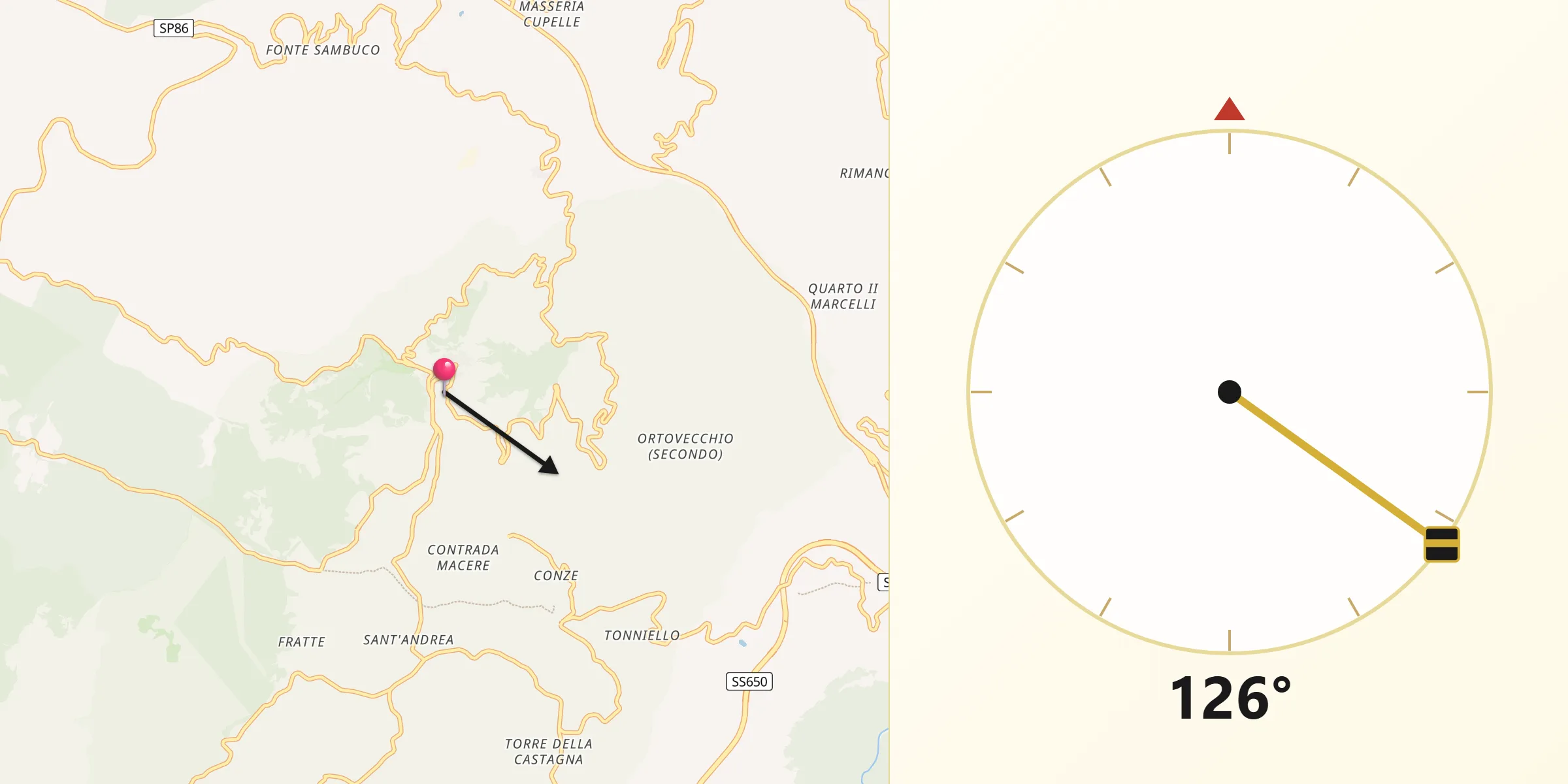 Direzione della Qibla da Pietrabbondante