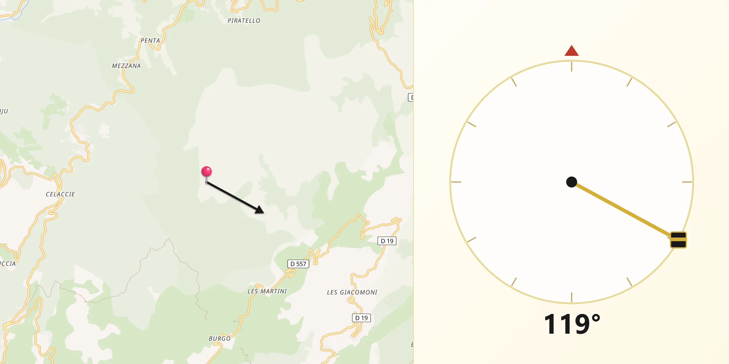 Direction vers la Qibla depuis Zérubia