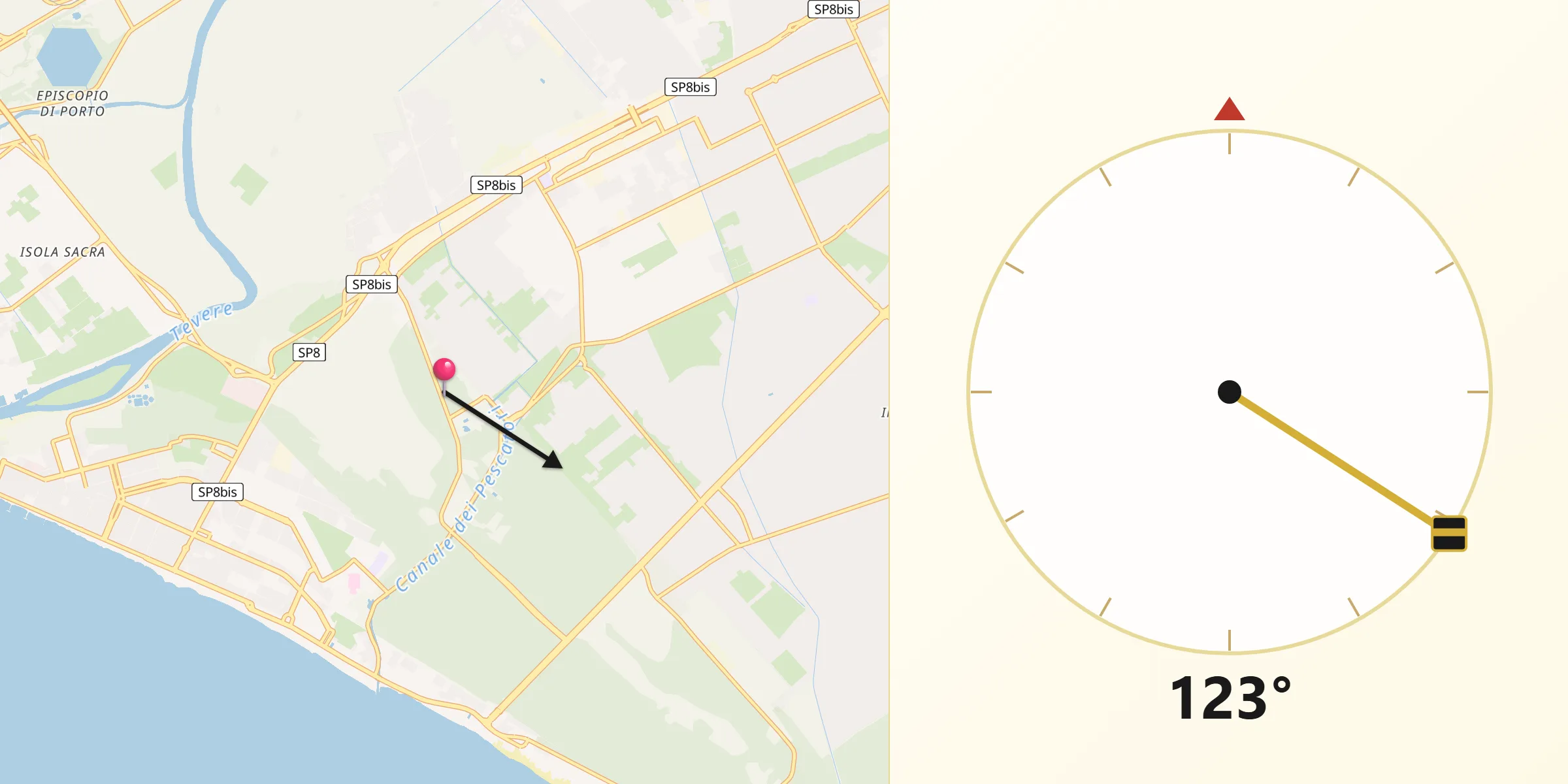 Direzione della Qibla da Castel Fusano