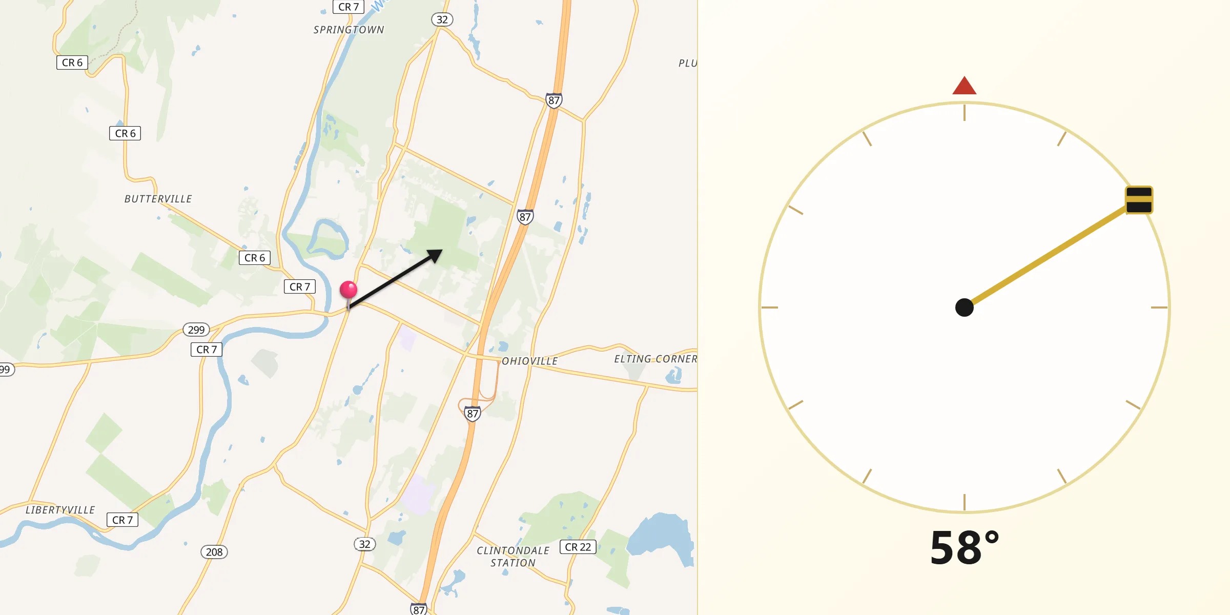 Qibla Direction from New Paltz
