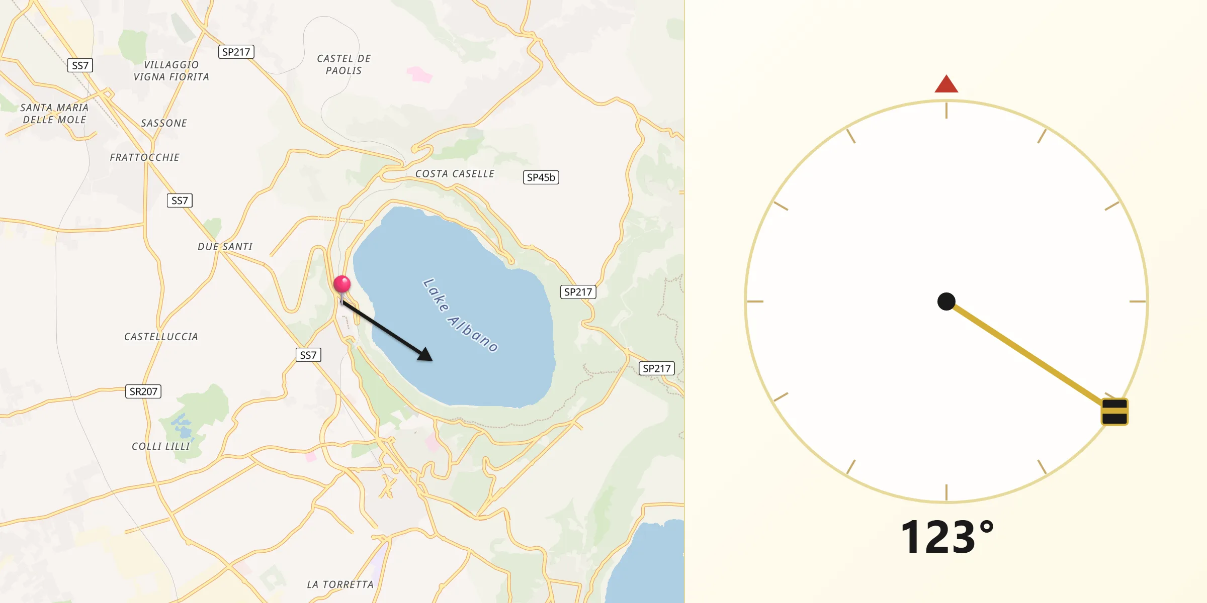 Direzione della Qibla da Castel Gandolfo