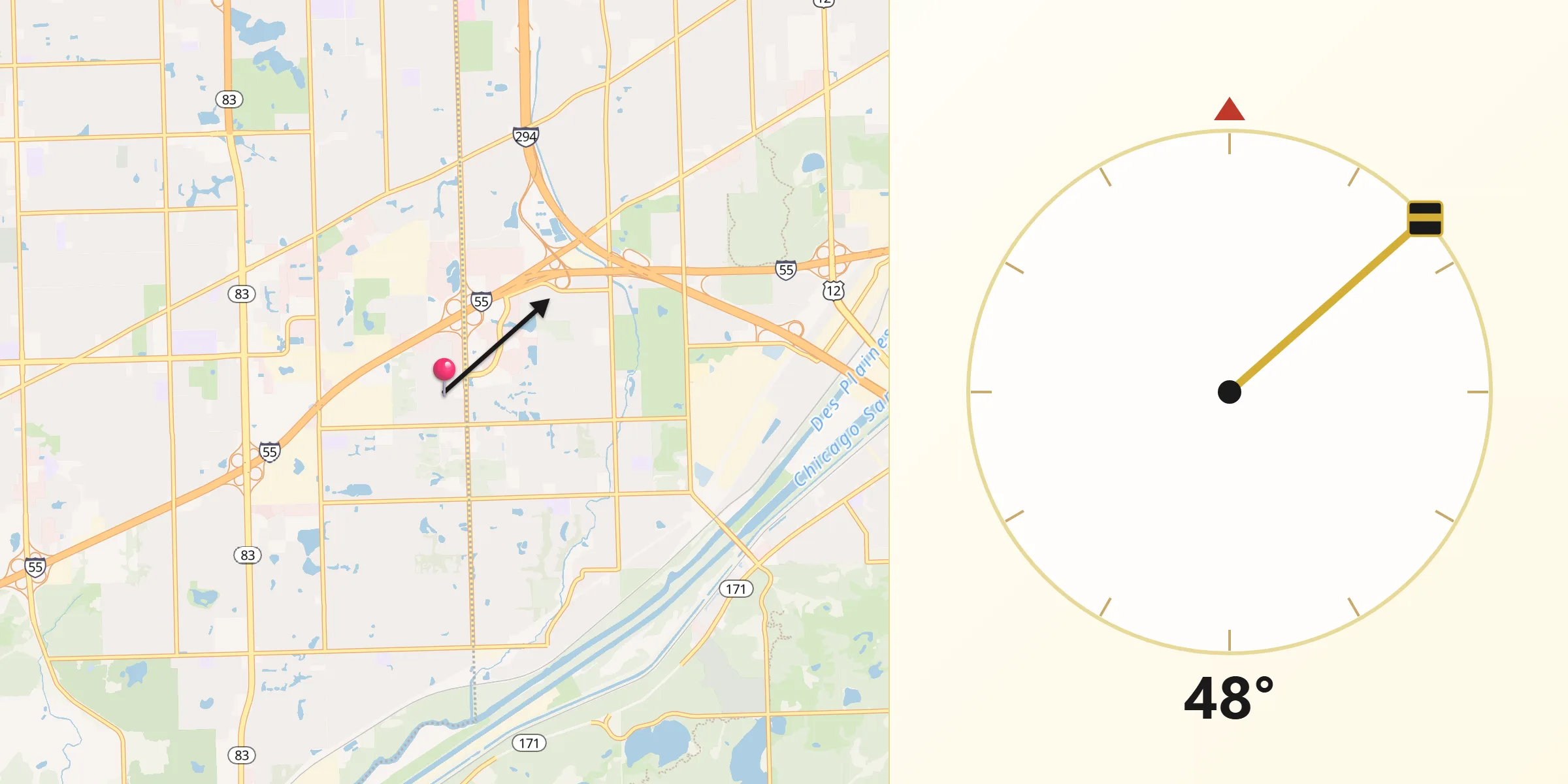 Qibla Direction from Burr Ridge