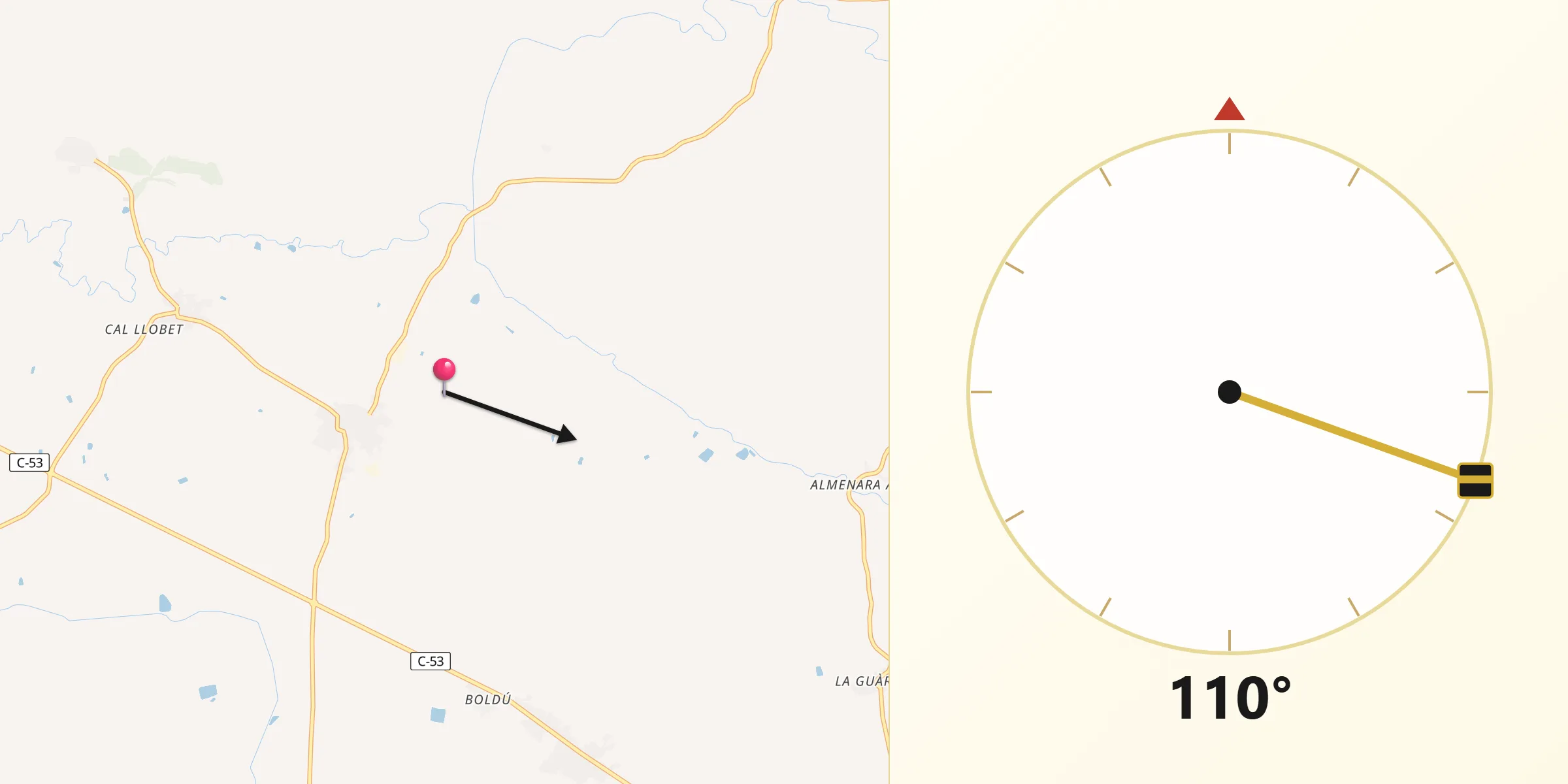 Dirección de la Qibla desde Castellserà