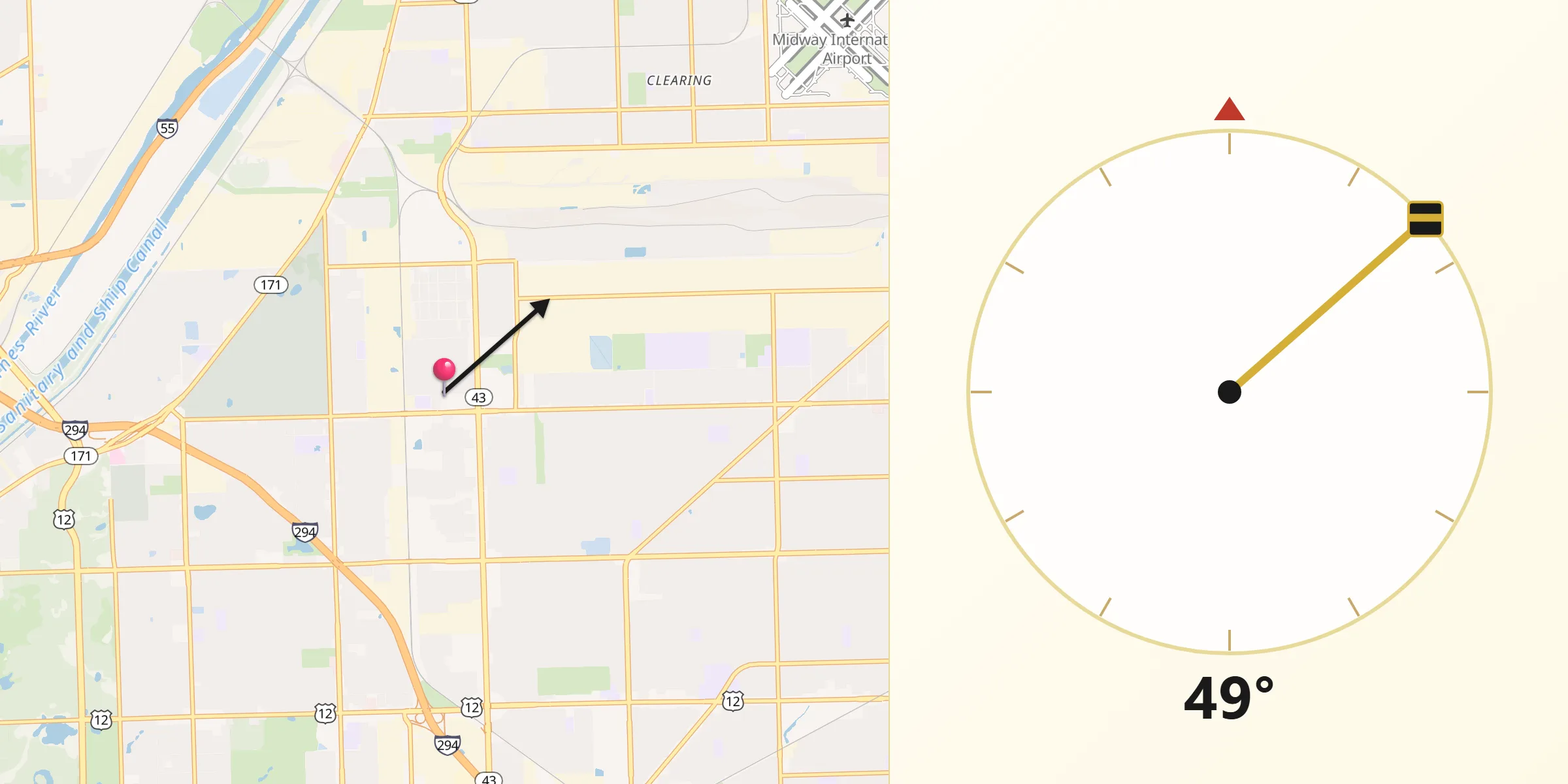 Qibla Direction from Bridgeview