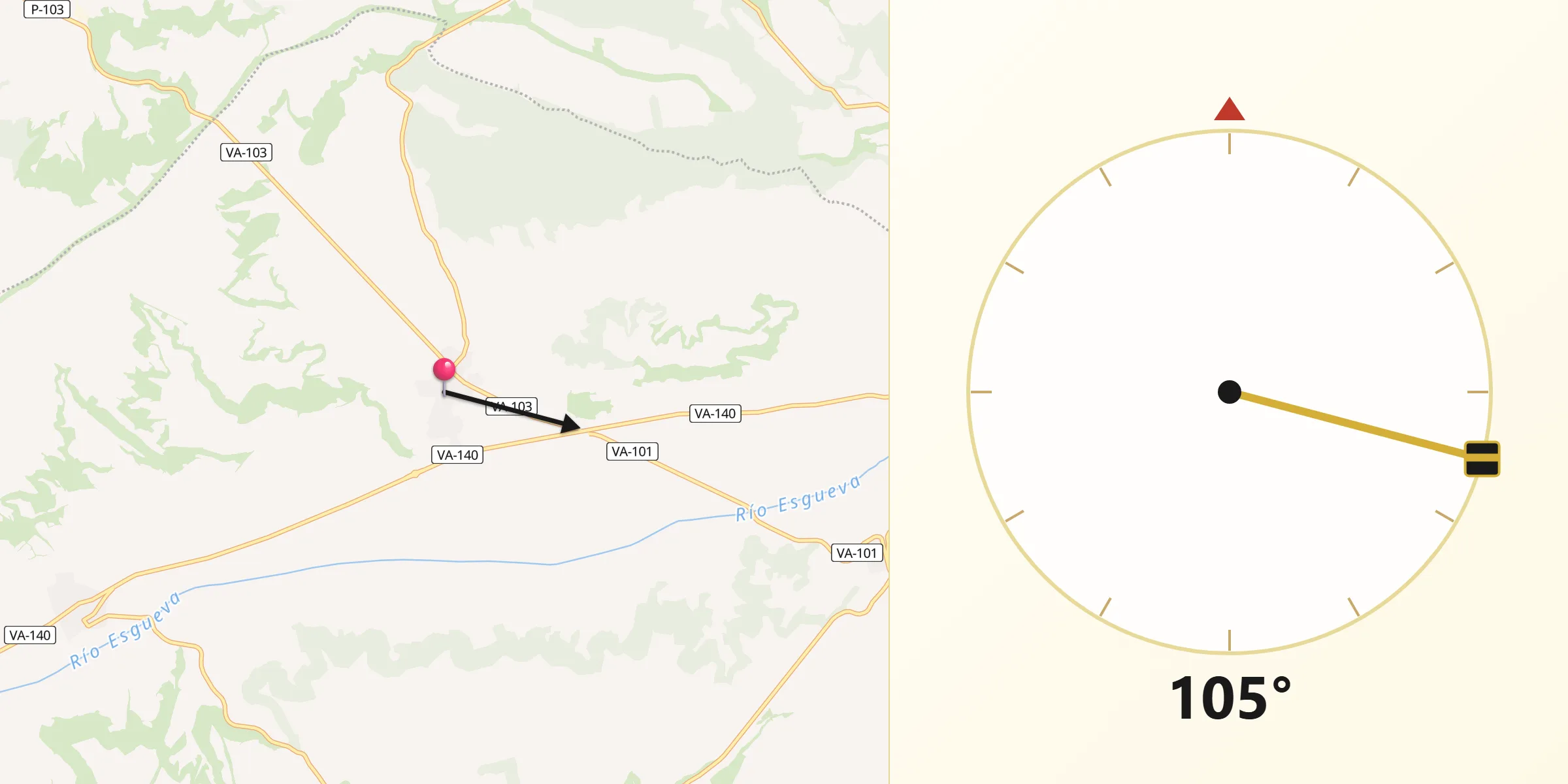 Dirección de la Qibla desde Esguevillas de Esgueva