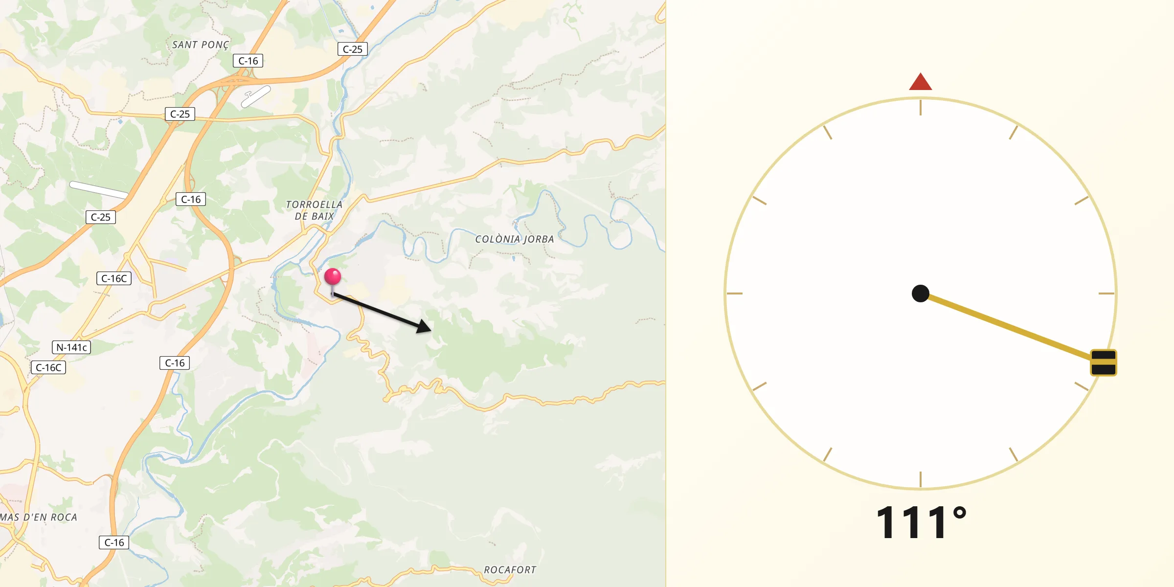 Dirección de la Qibla desde Navarcles