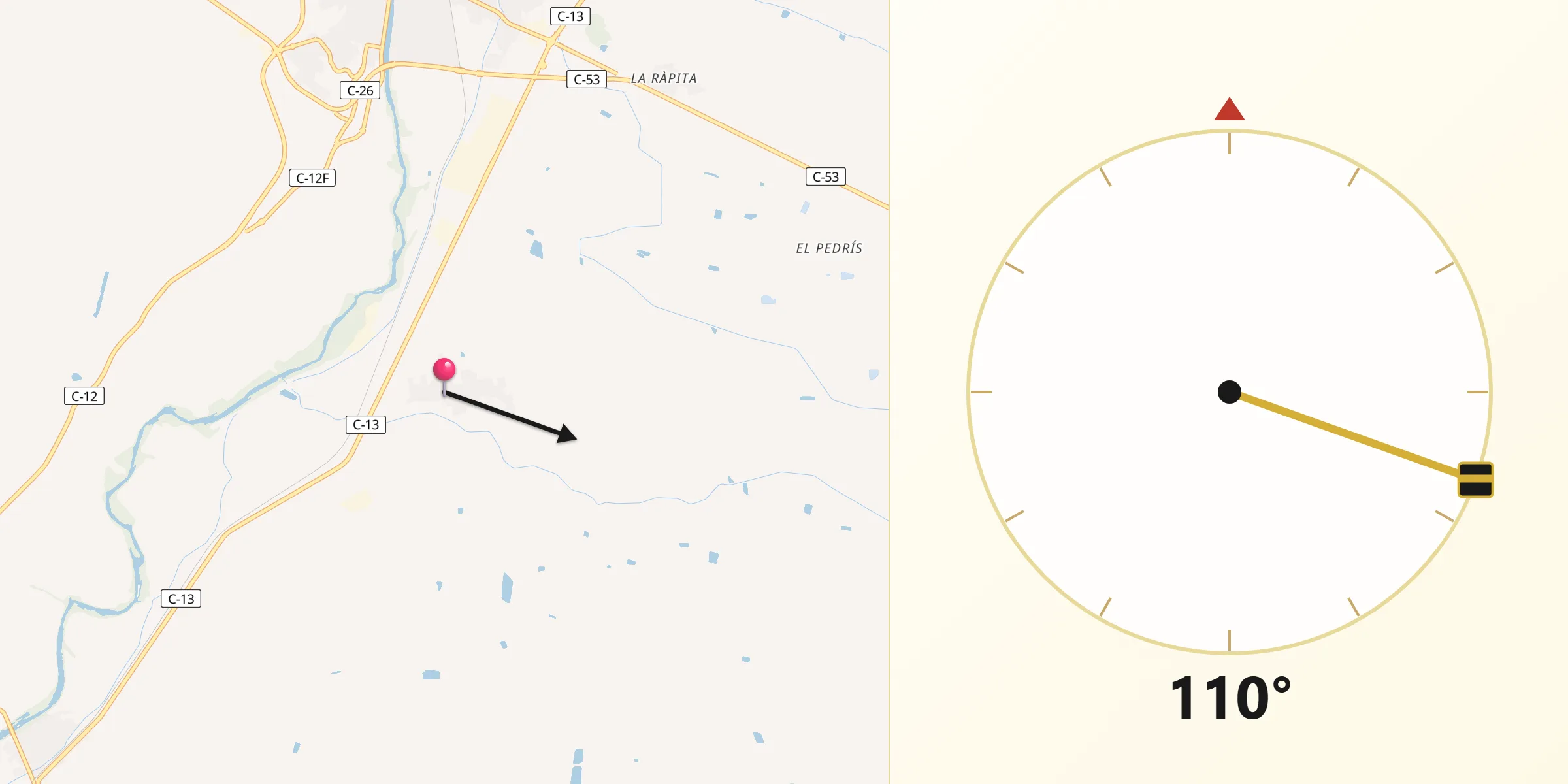 Dirección de la Qibla desde Vallfogona de Balaguer
