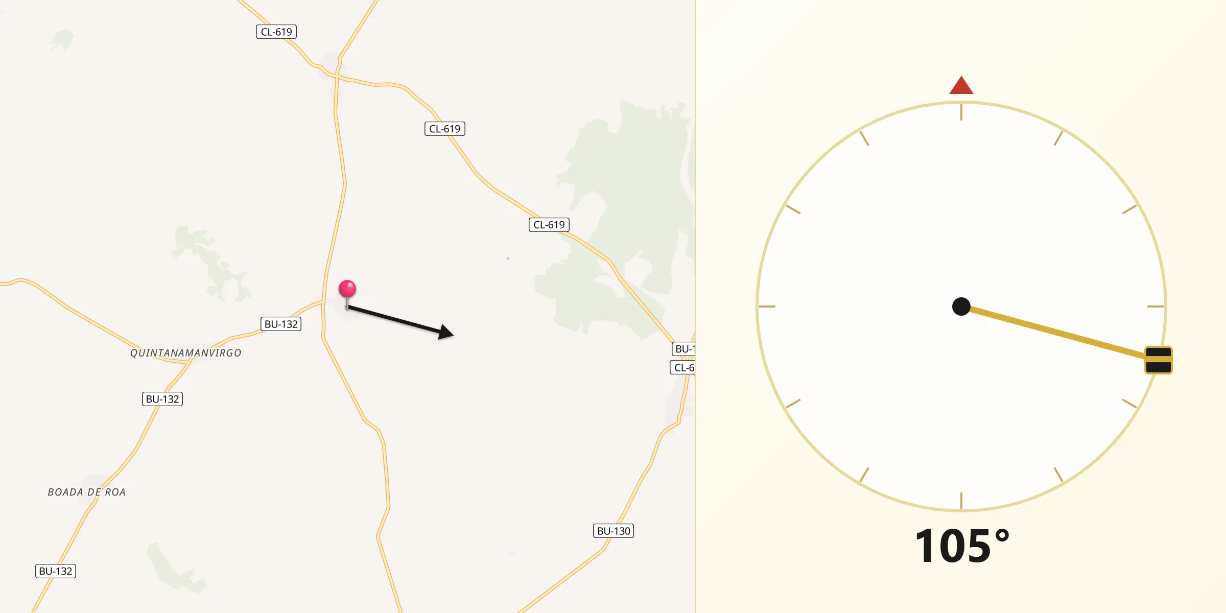 Dirección de la Qibla desde Anguix