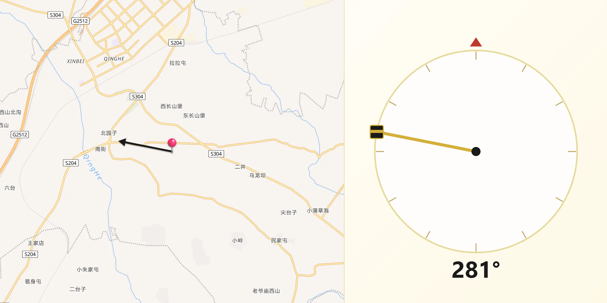 从岭东村朝向麦加的方向