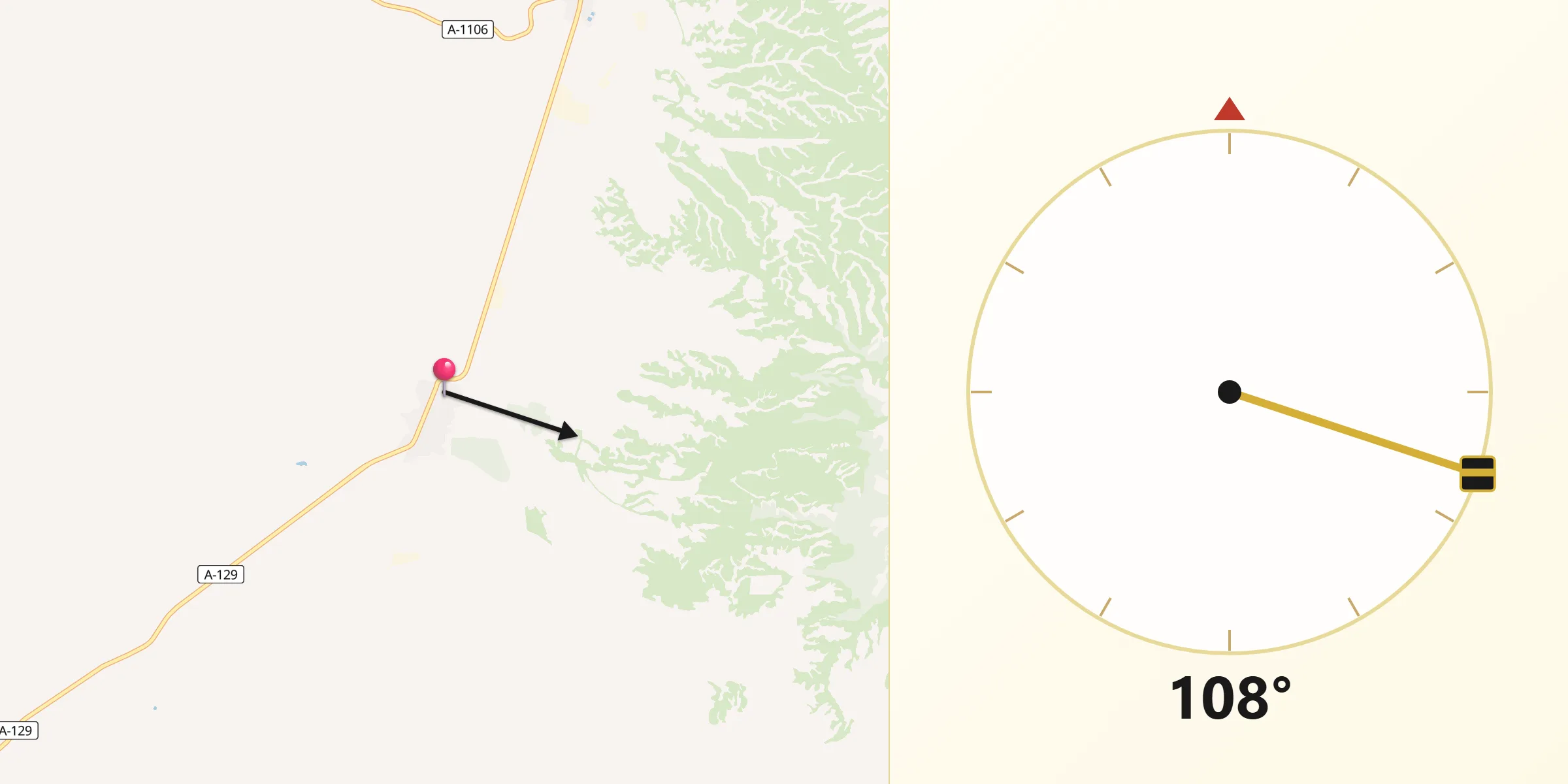 Dirección de la Qibla desde Perdiguera