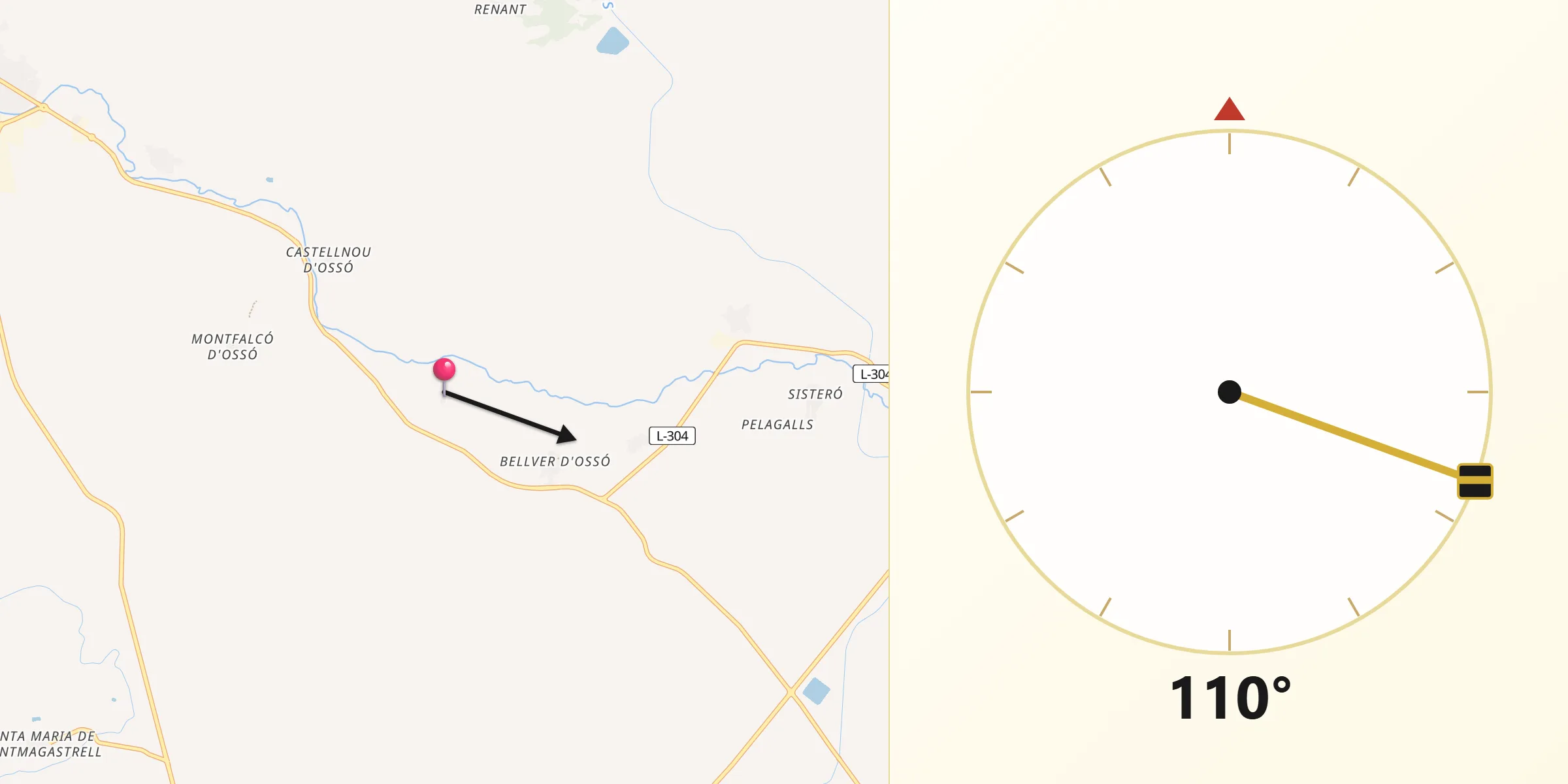 Dirección de la Qibla desde Ossó de Sió