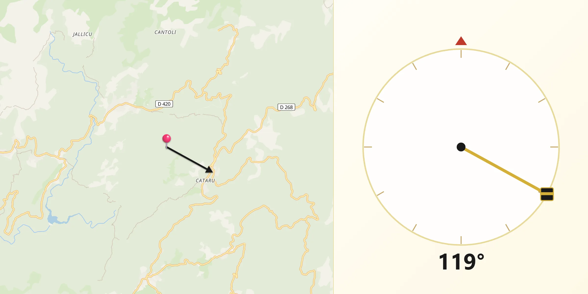 Direction vers la Qibla depuis Conca