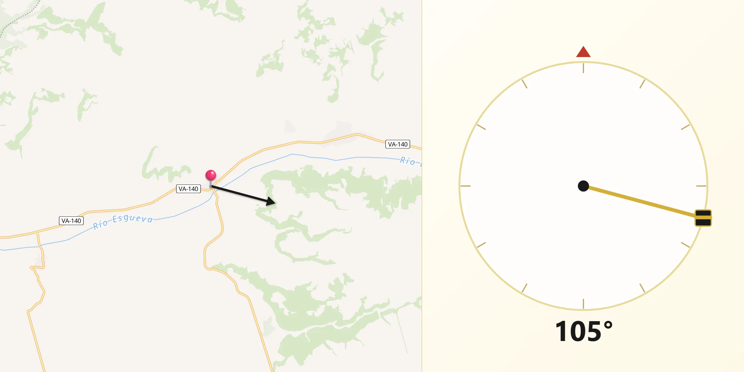 Dirección de la Qibla desde Castroverde de Cerrato
