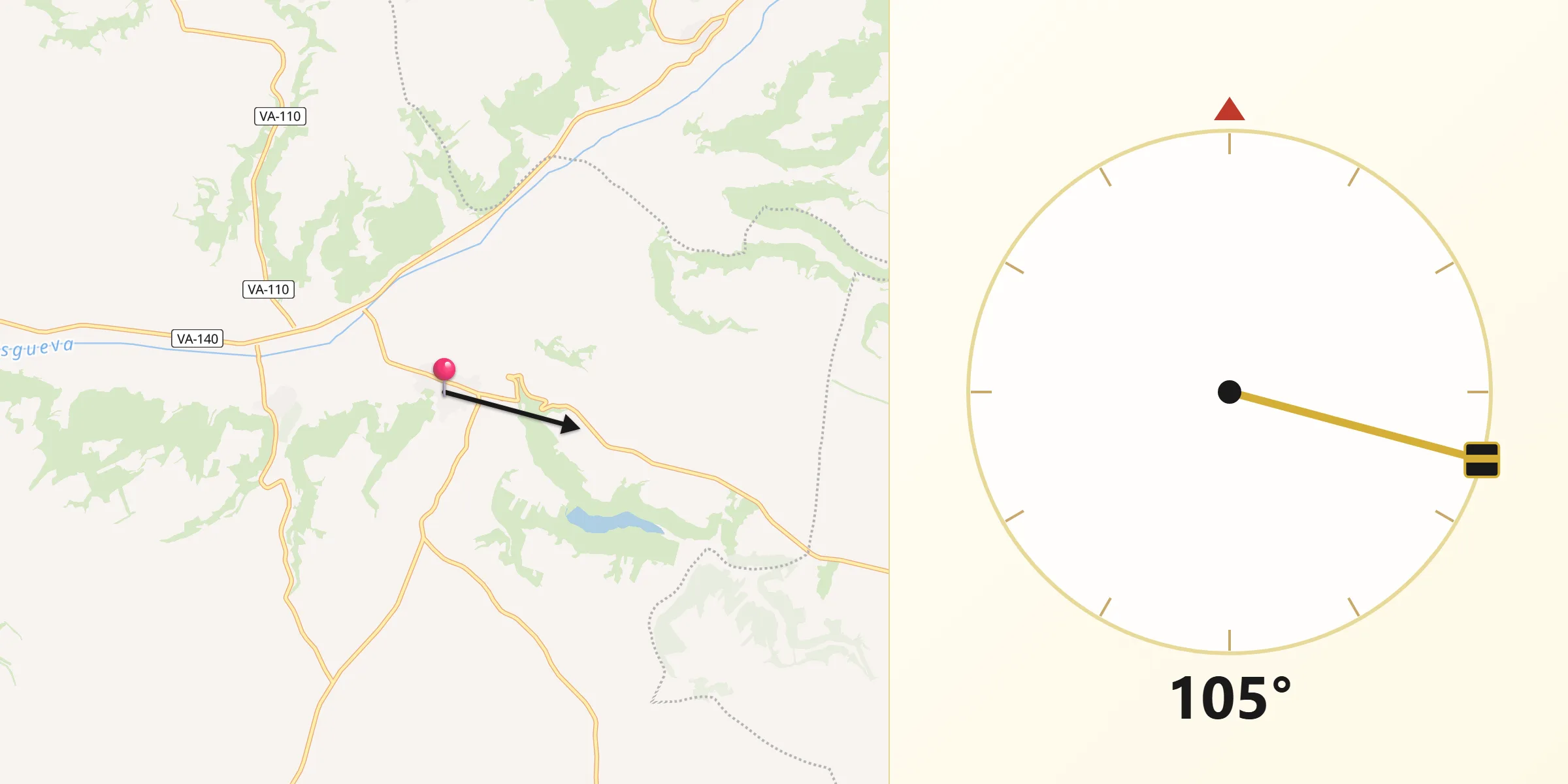 Dirección de la Qibla desde Encinas de Esgueva