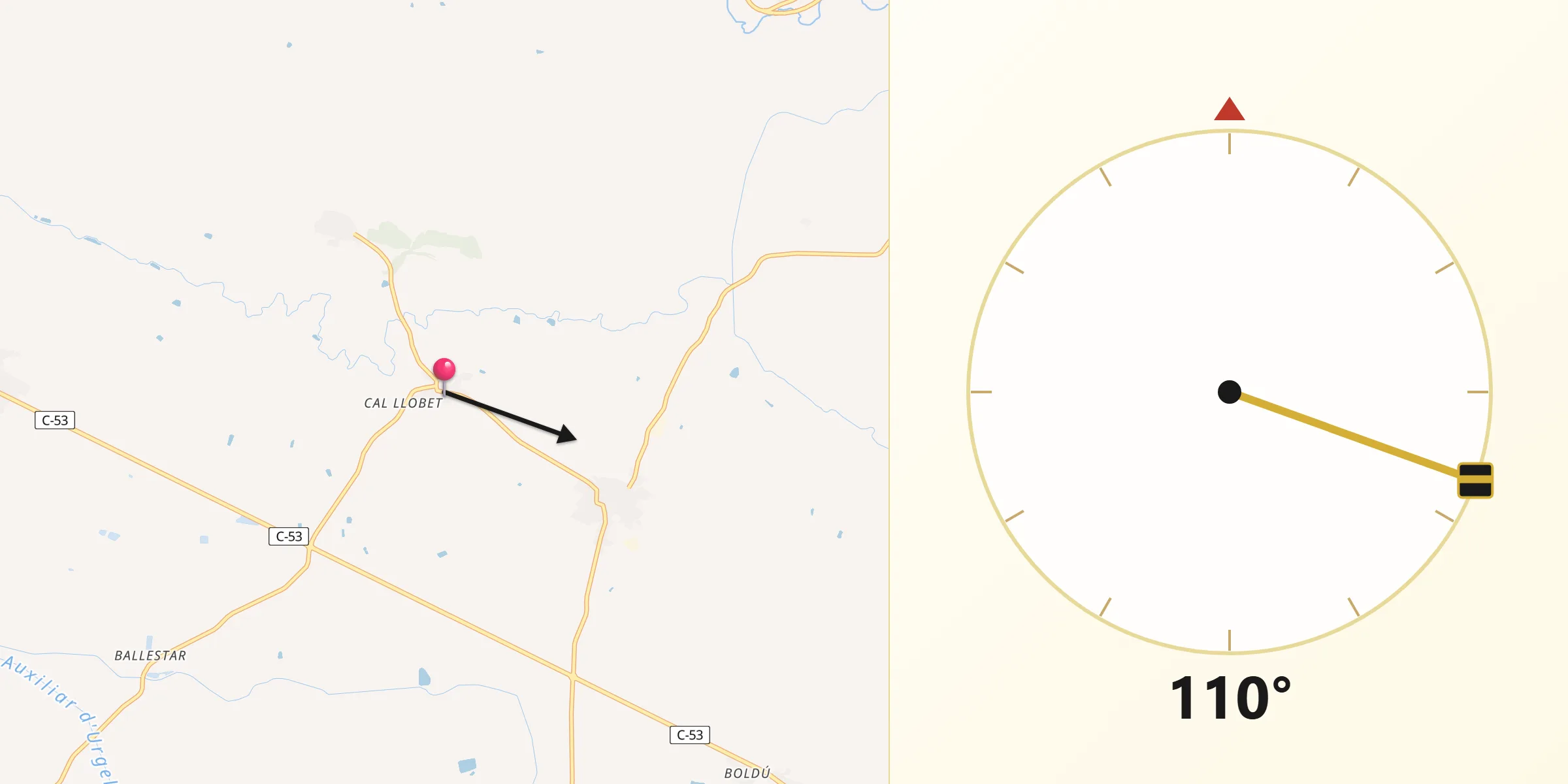 Dirección de la Qibla desde Penelles