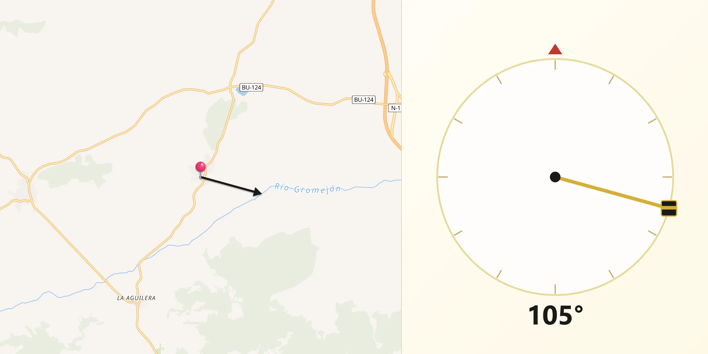 Dirección de la Qibla desde Quintana del Pidio