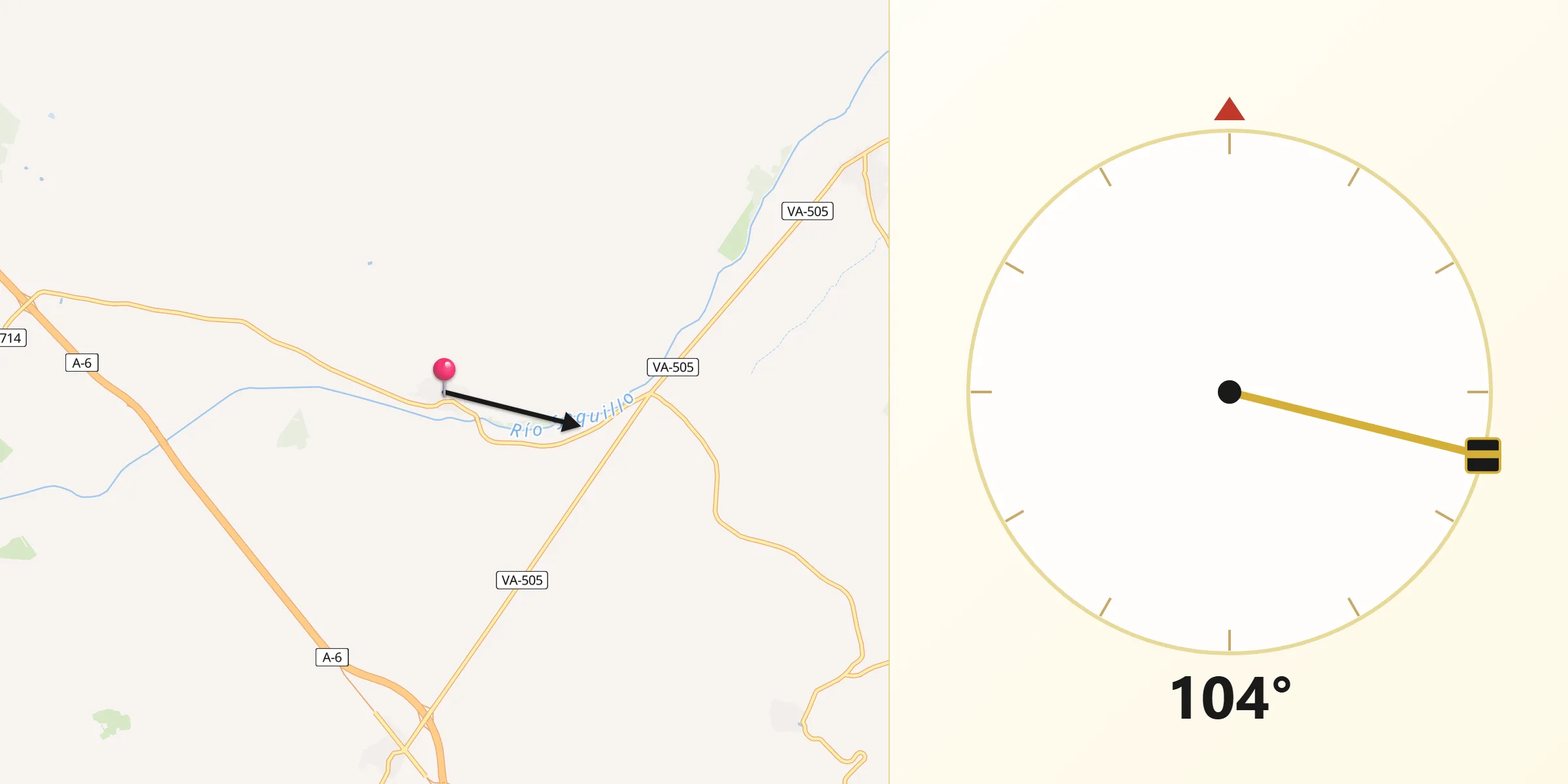 Dirección de la Qibla desde Villanueva de los Caballeros